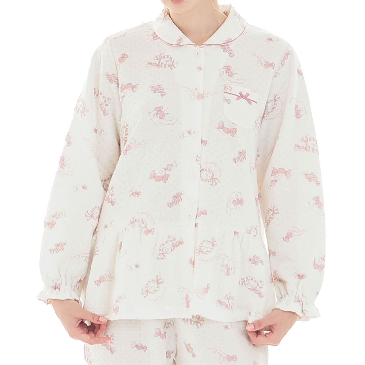 Narue 接結（綿入り）ボンボンキャットシャツパジャマ - 画像1