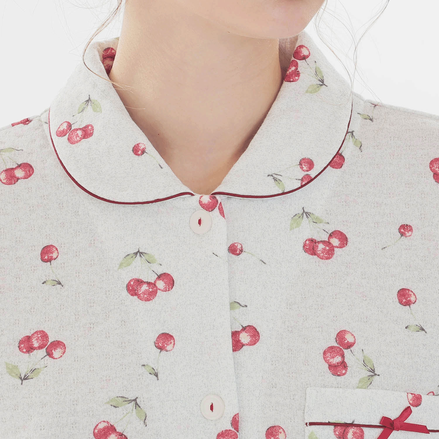 Narue 接結（綿入り）チェリーシャツパジャマ - 画像11