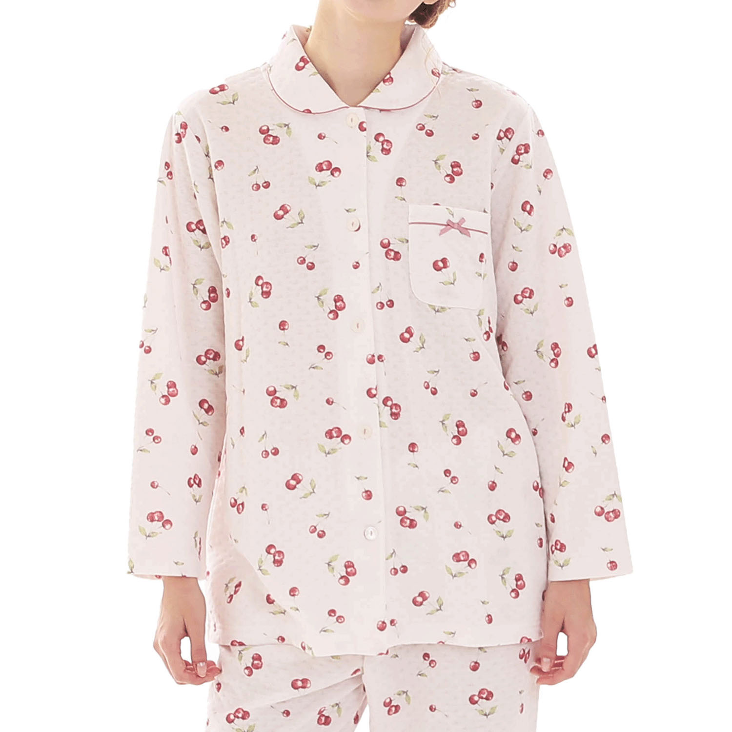 Narue 接結（綿入り）チェリーシャツパジャマ - 画像14