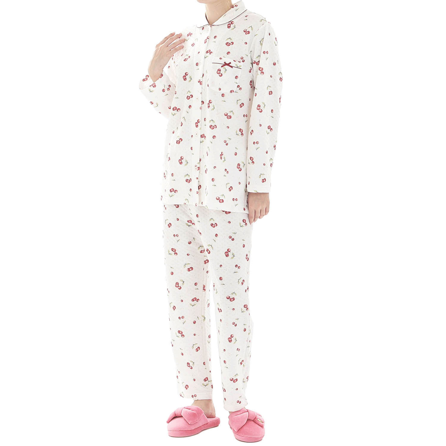 Narue 接結（綿入り）チェリーシャツパジャマ - 画像3