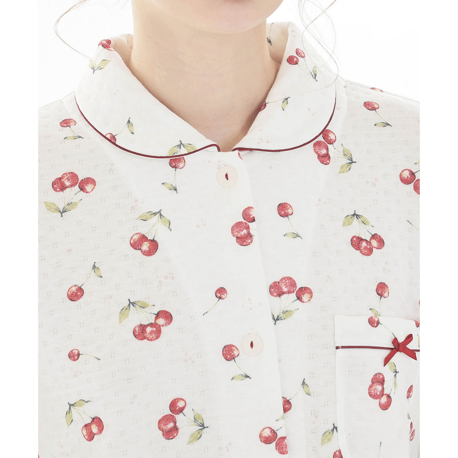 Narue 接結（綿入り）チェリーシャツパジャマ - 画像4