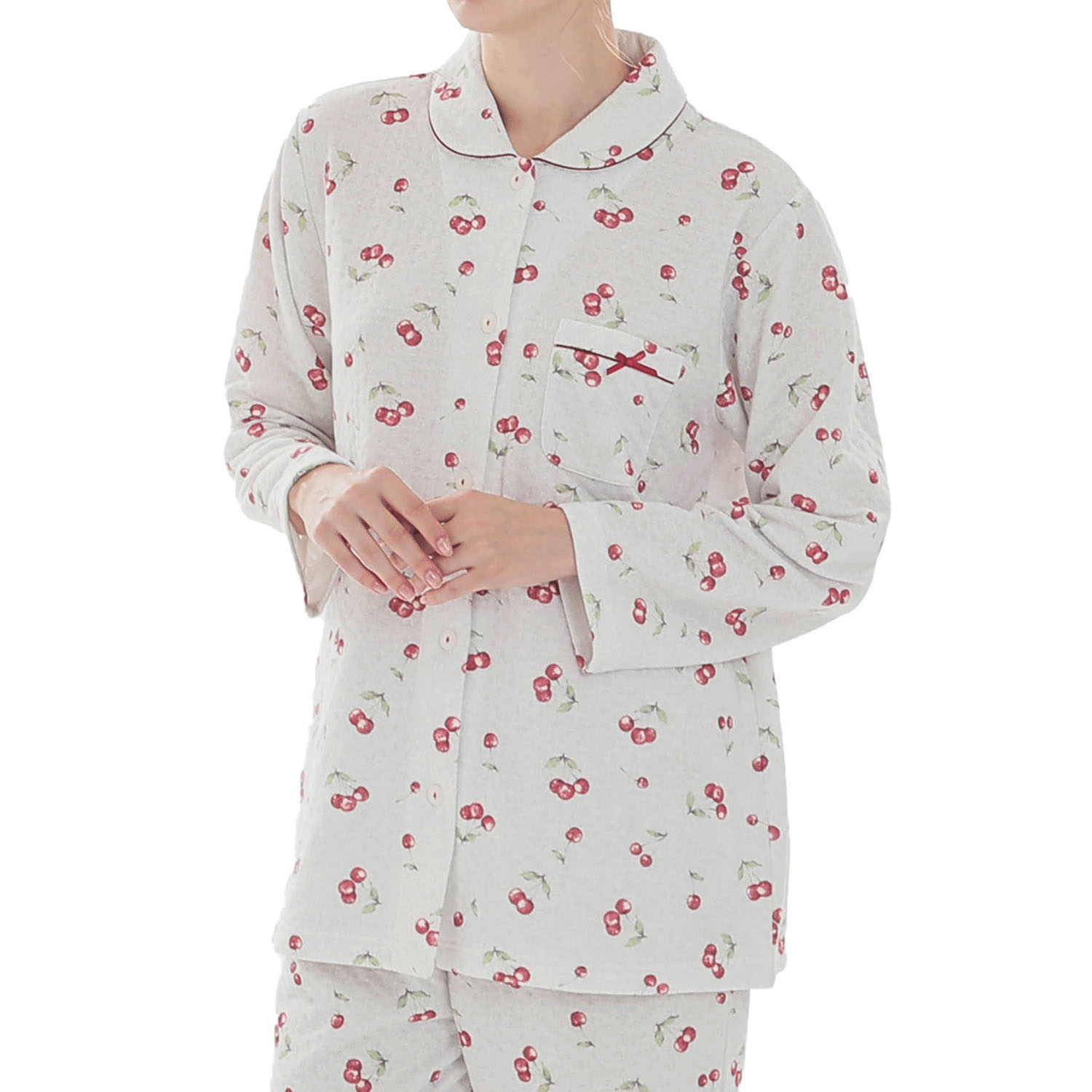 Narue 接結（綿入り）チェリーシャツパジャマ - 画像8