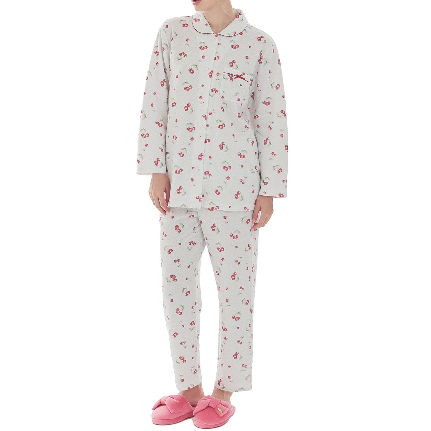 Narue 接結（綿入り）チェリーシャツパジャマ - 画像9