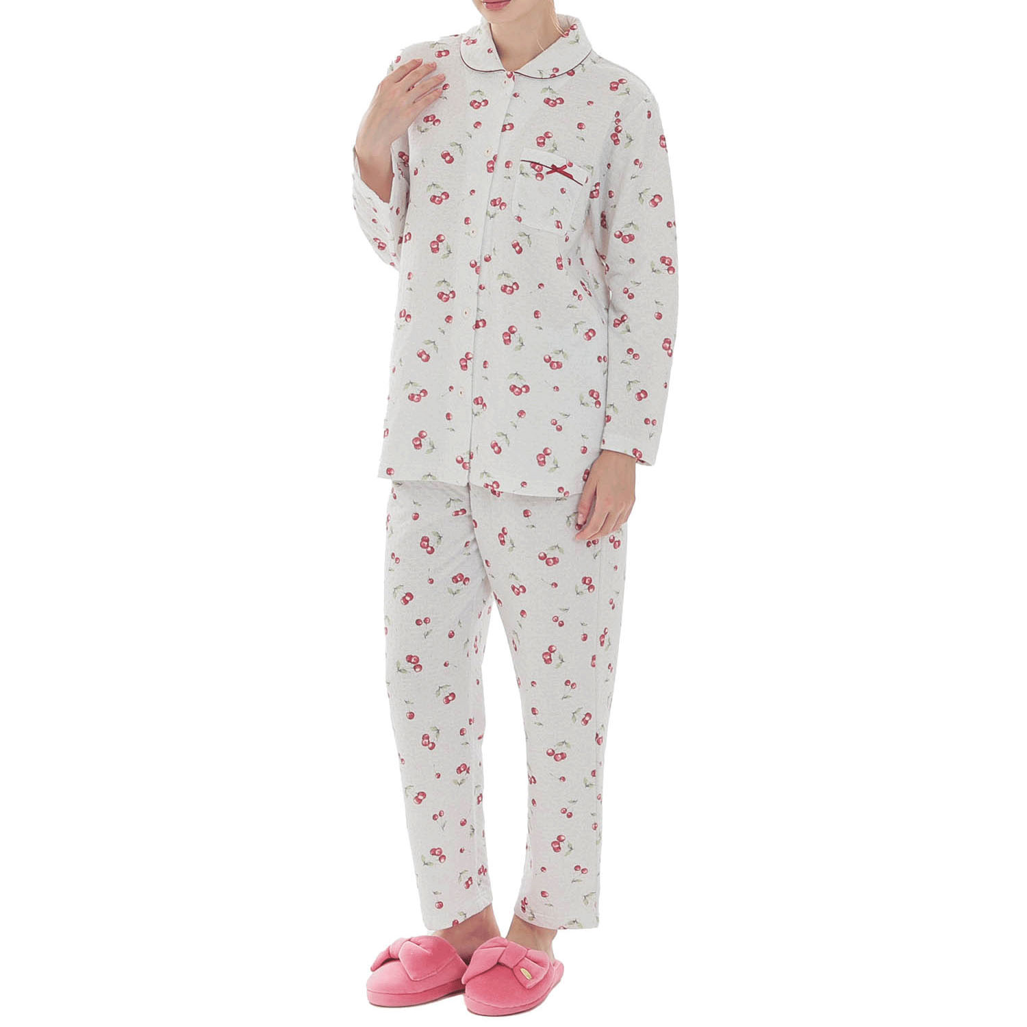 Narue 接結（綿入り）チェリーシャツパジャマ - 画像10