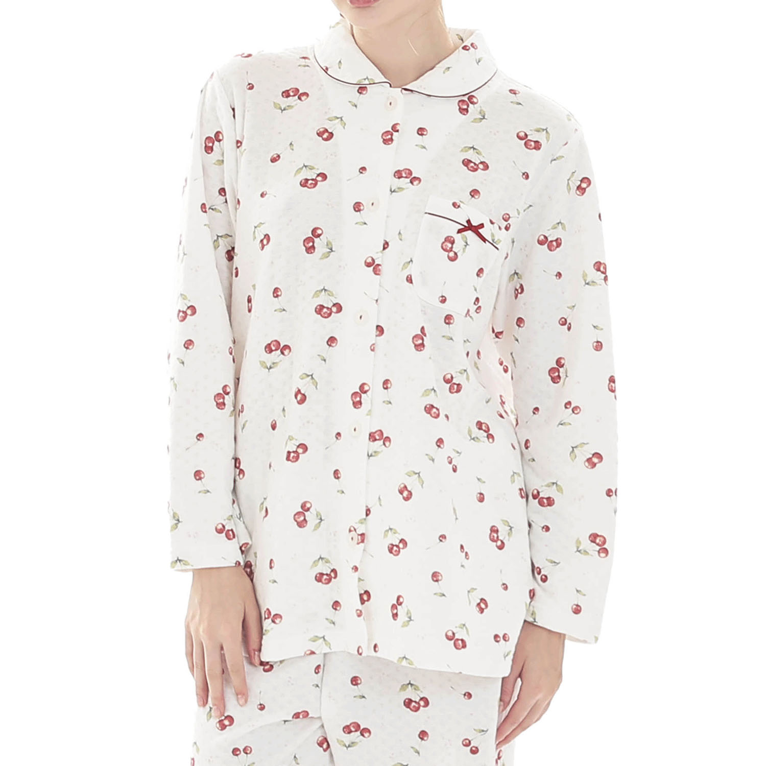 Narue 接結（綿入り）チェリーシャツパジャマ - 画像1