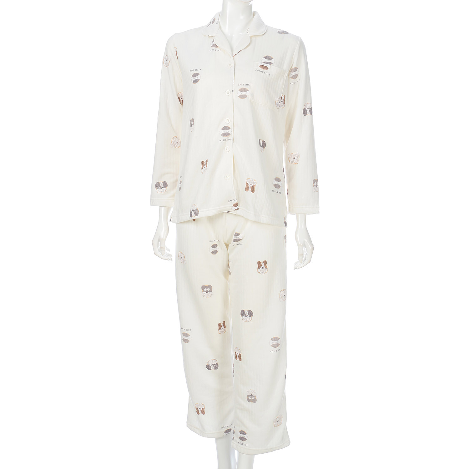 Candy Closet 婦人 ストライプキルト ドッグクッキープリント パジャマ