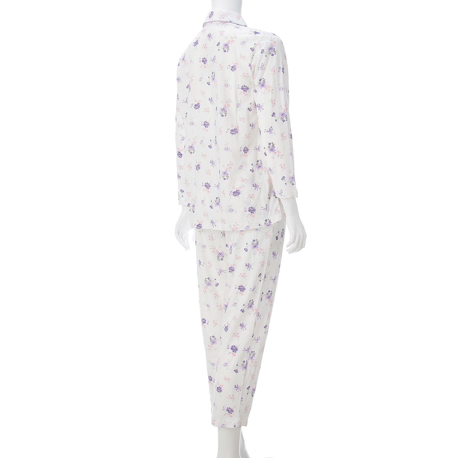 婦人 綿100％天竺 フラワープリント ピンタック 丸襟パジャマ - 画像4