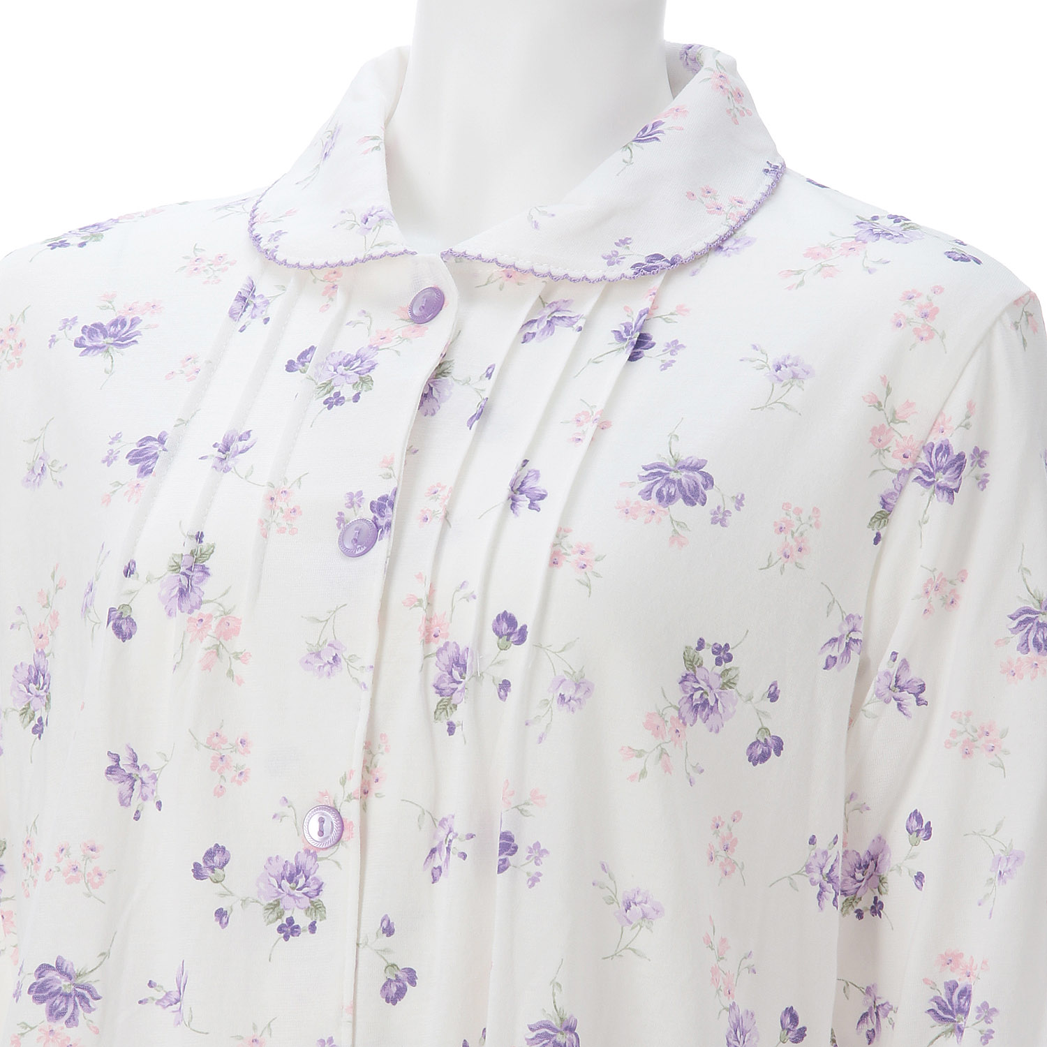 婦人 綿100％天竺 フラワープリント ピンタック 丸襟パジャマ - 画像5