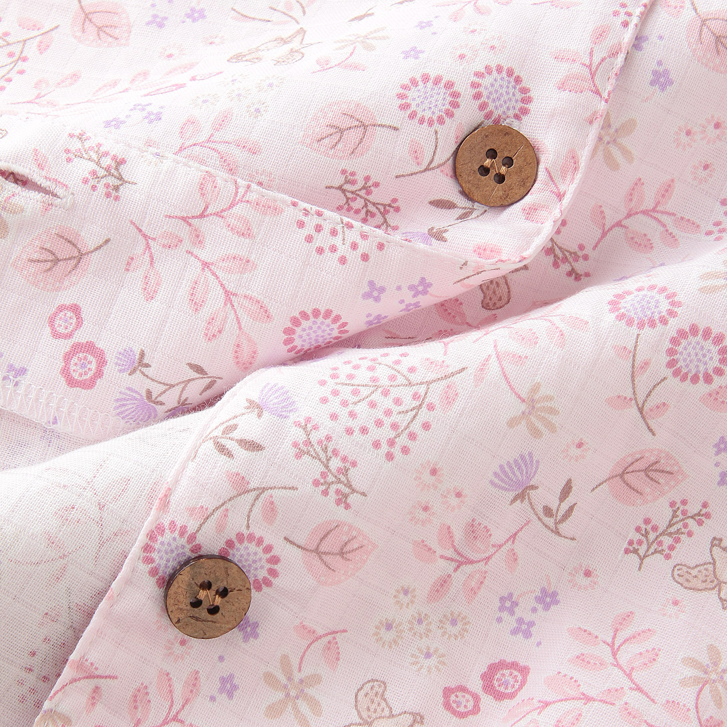 婦人 格子ダブルガーゼ北欧風リーフモモンガ柄丸襟パジャマ - 画像4