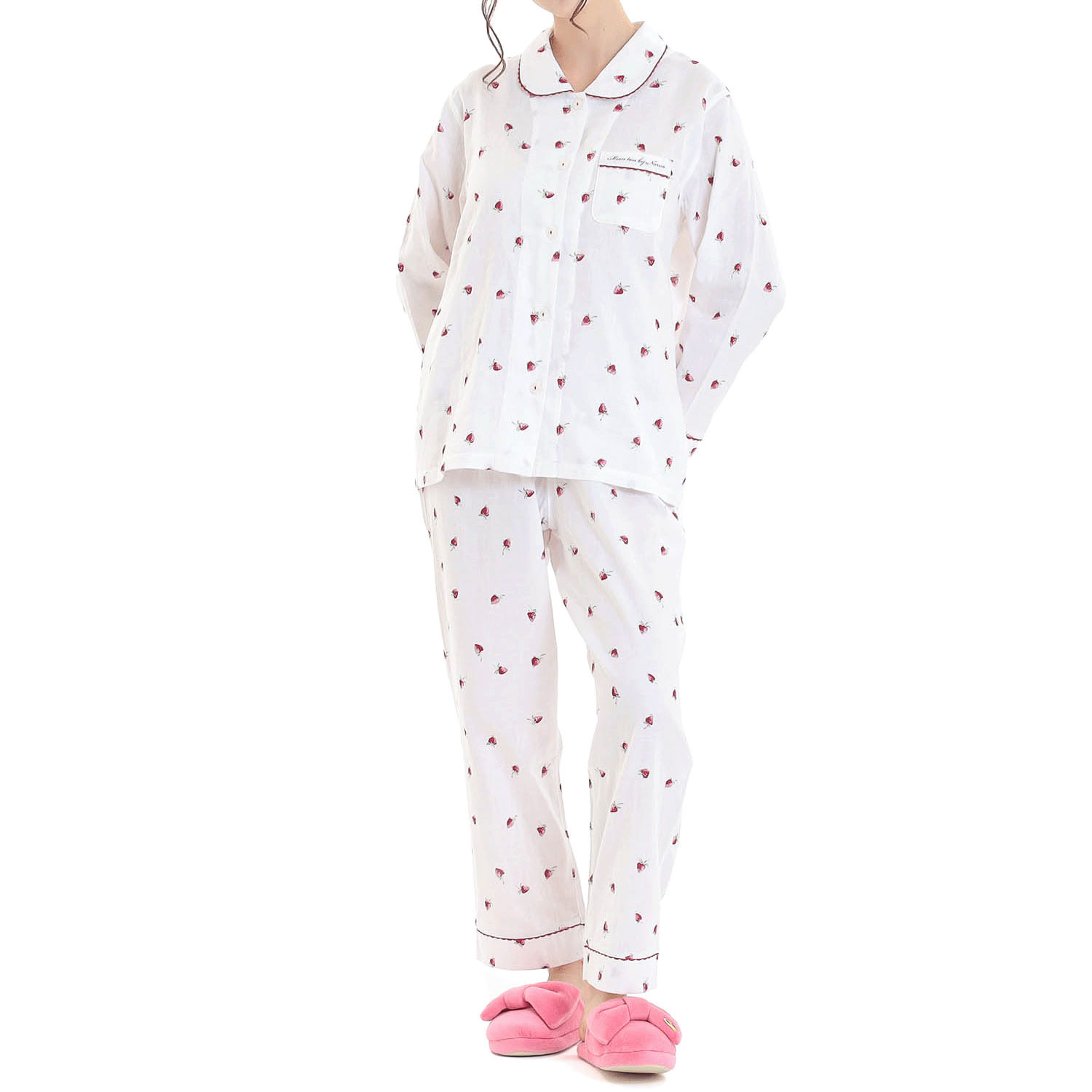 Narue コットンダブルガーゼいちごシャツパジャマ - 画像4