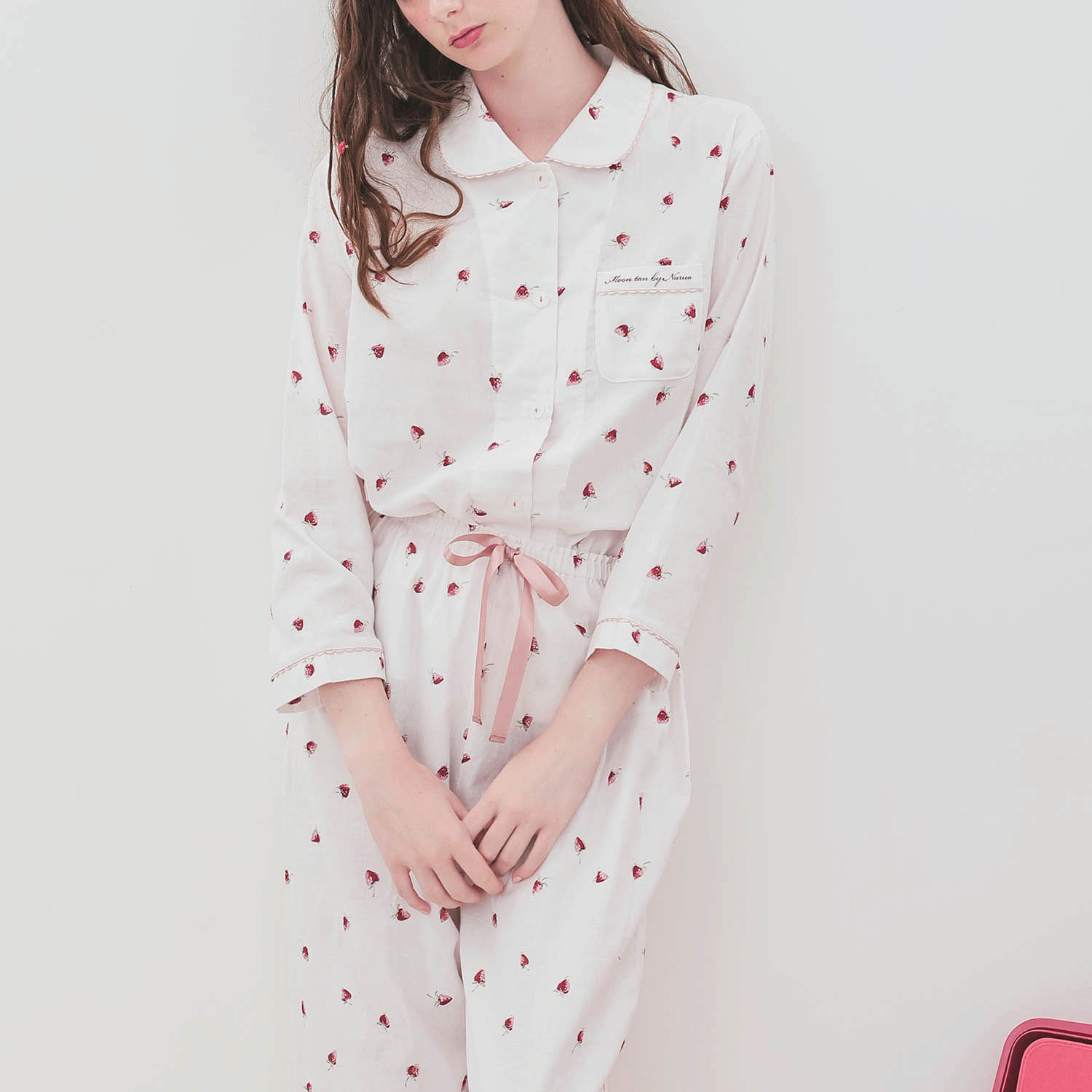 Narue コットンダブルガーゼいちごシャツパジャマ - 画像9