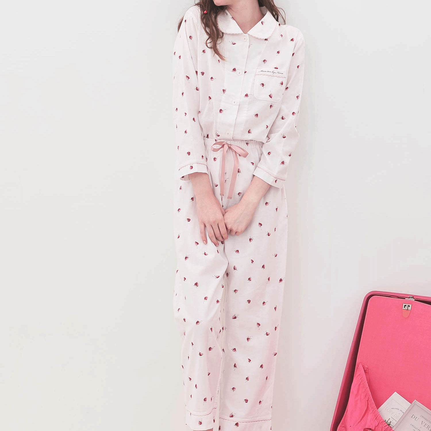 Narue コットンダブルガーゼいちごシャツパジャマ