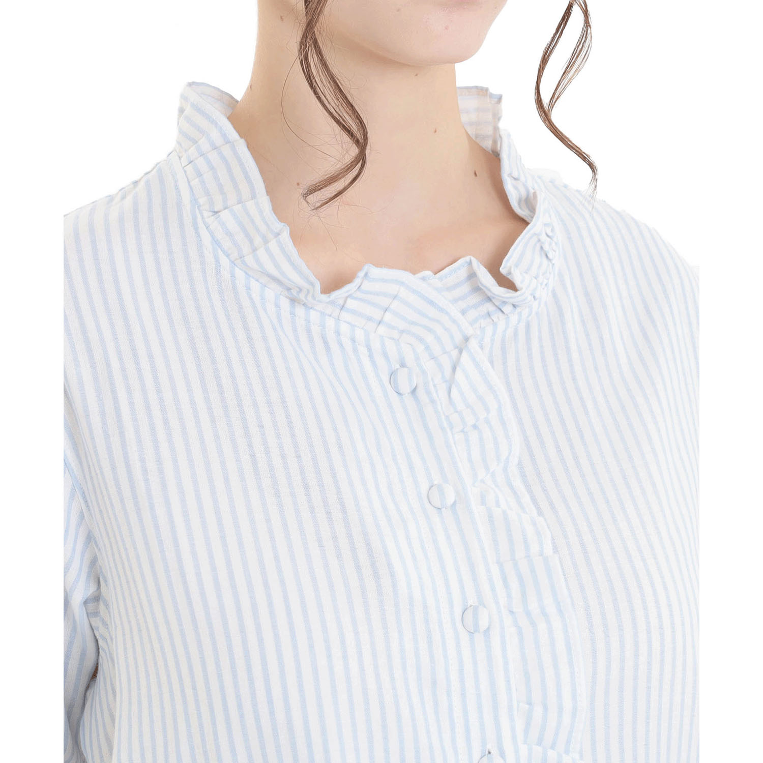 Narue コットンダブルガーゼストライプフリルパジャマ - 画像12