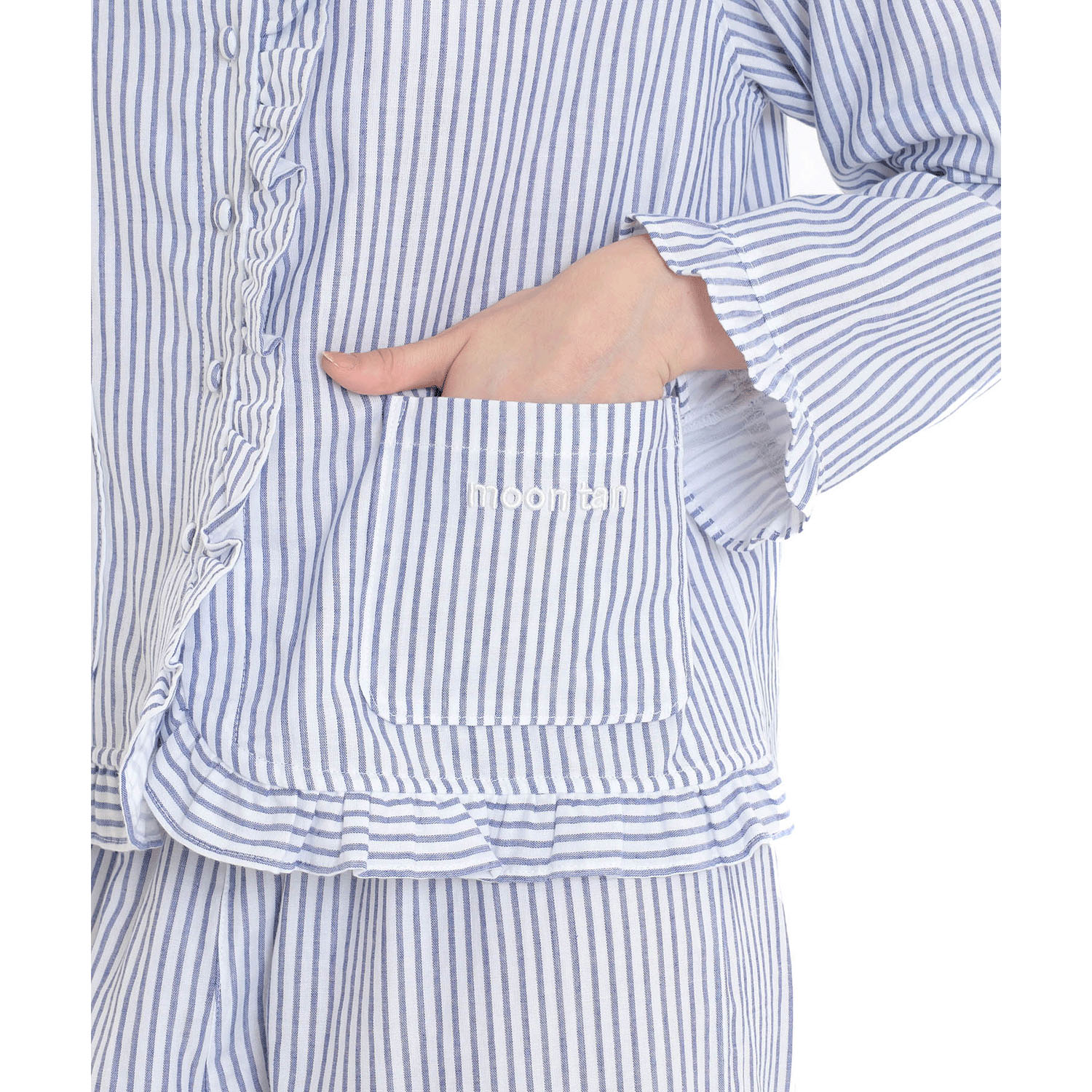 Narue コットンダブルガーゼストライプフリルパジャマ - 画像21