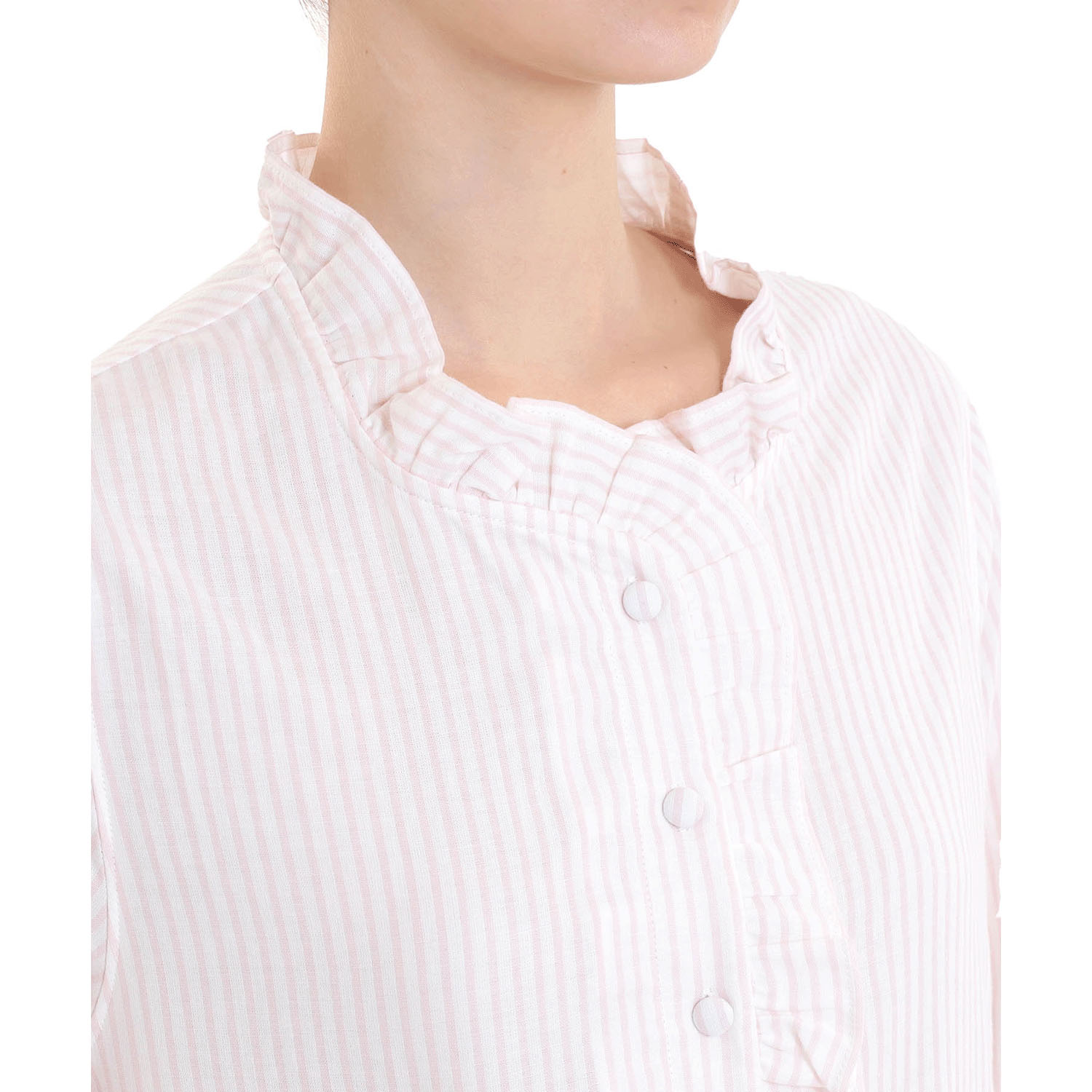 Narue コットンダブルガーゼストライプフリルパジャマ - 画像4