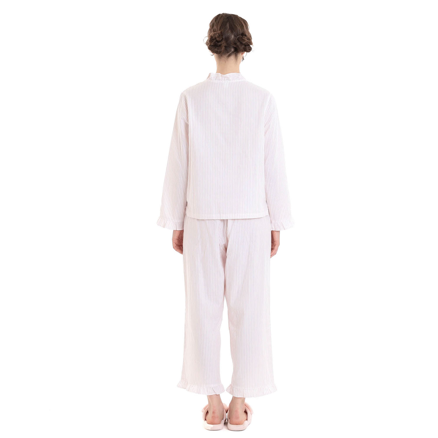 Narue コットンダブルガーゼストライプフリルパジャマ - 画像8