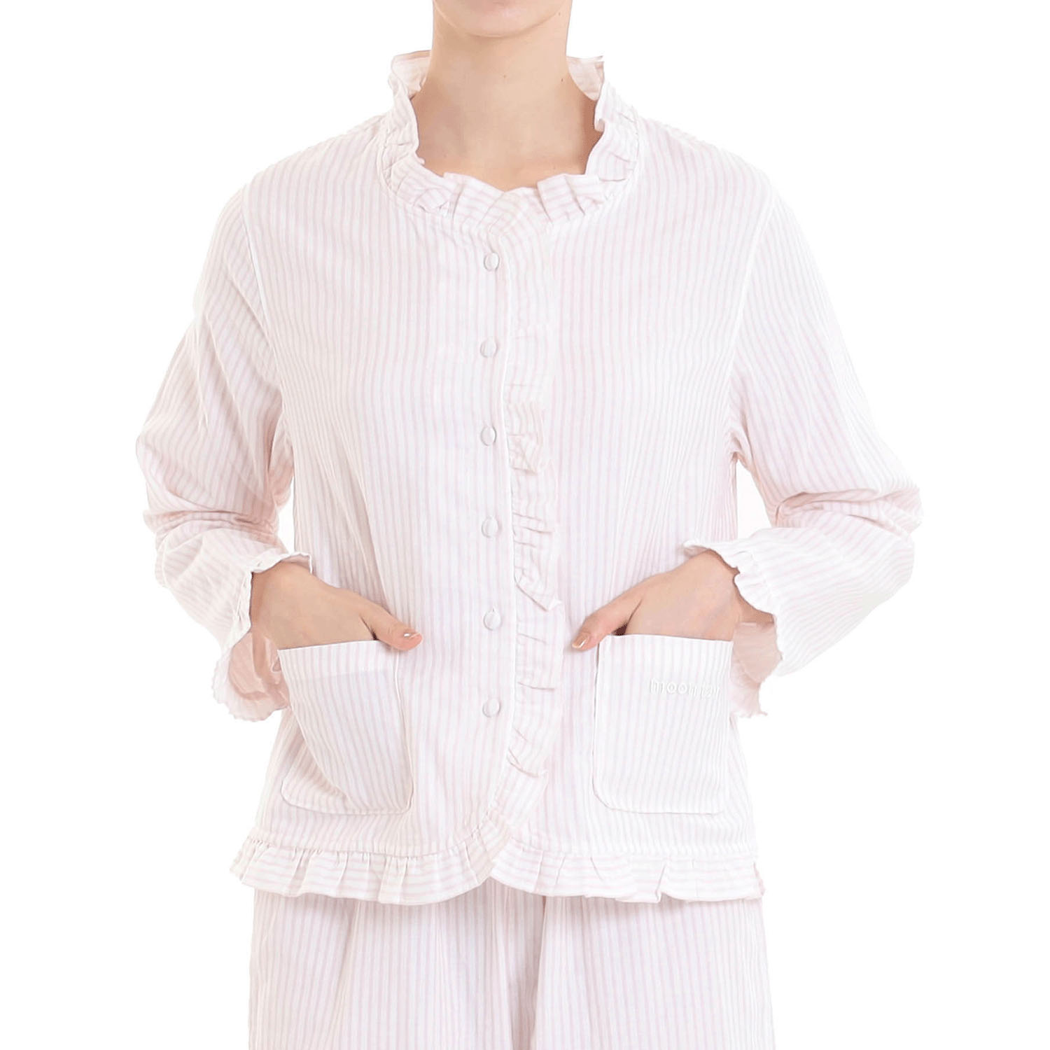 Narue コットンダブルガーゼストライプフリルパジャマ - 画像1