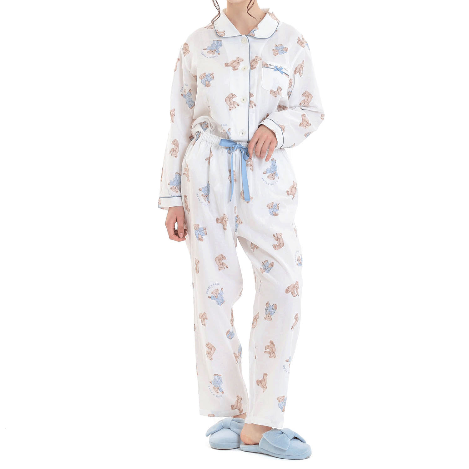 Narueコットンダブルガーゼおやすみベアシャツパジャマ - 画像2