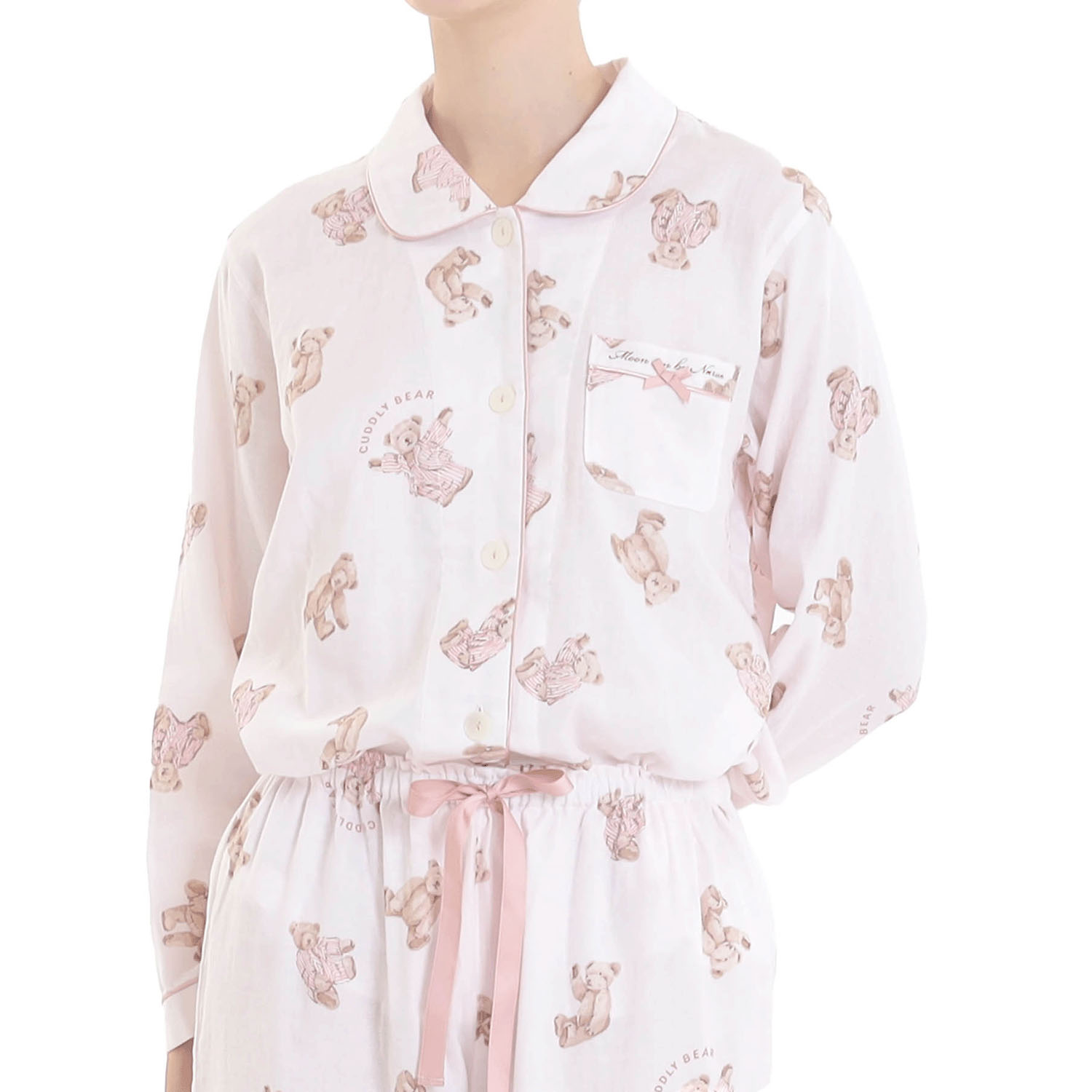 Narueコットンダブルガーゼおやすみベアシャツパジャマ - 画像9