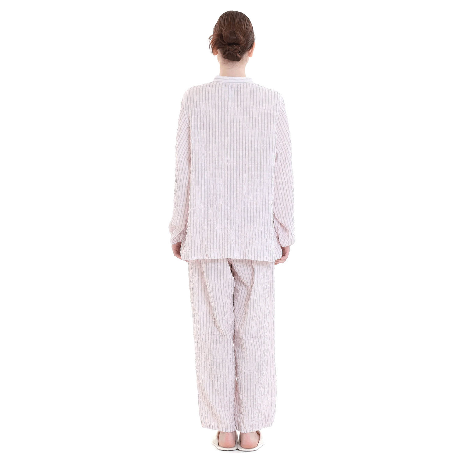 Narue シャーリングダブルガーゼストライプスタンドカラーパジャマ - 画像17