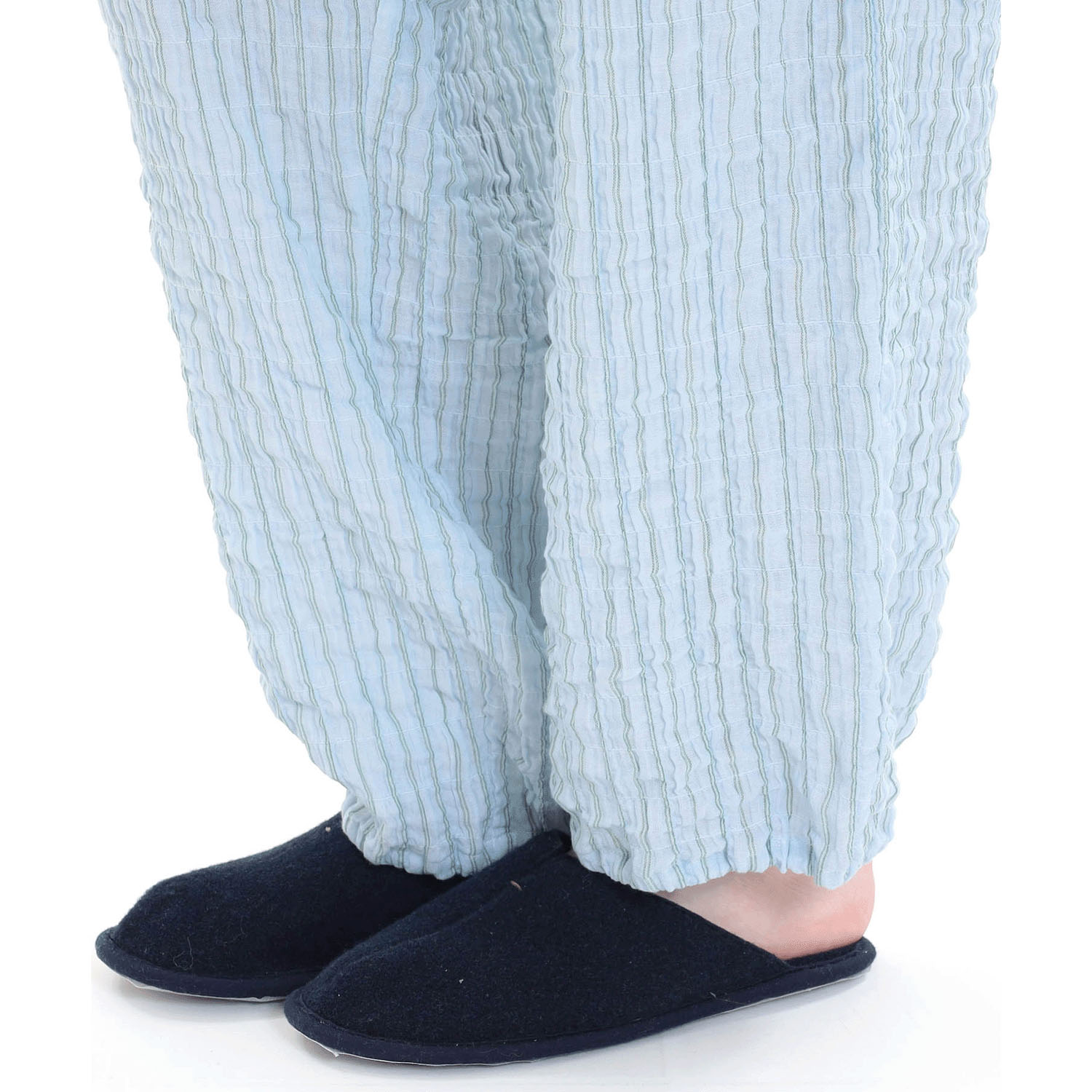 Narue シャーリングダブルガーゼストライプスタンドカラーパジャマ - 画像24