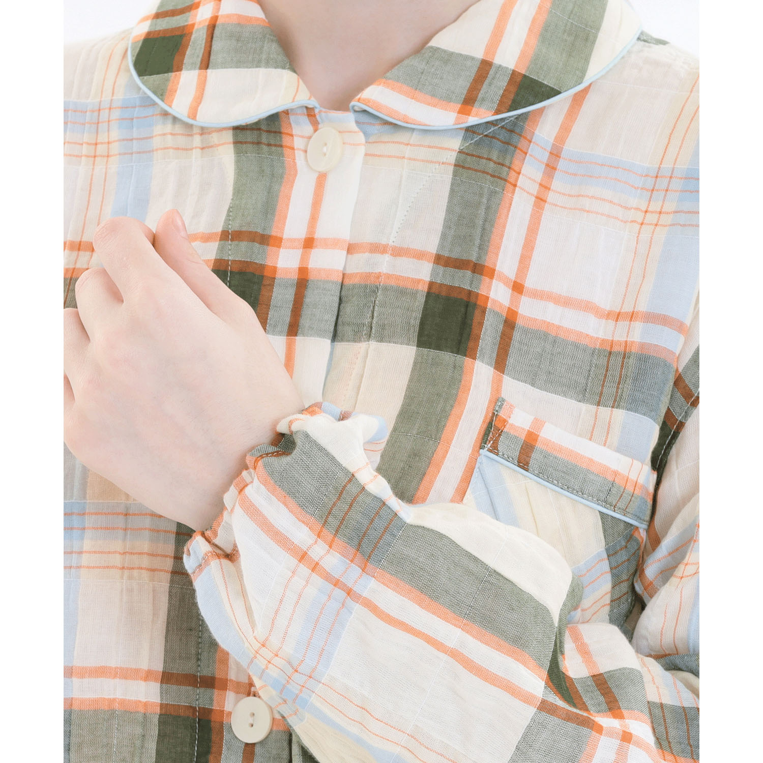 Narue シャーリングダブルガーゼチェックシャツパジャマ - 画像11