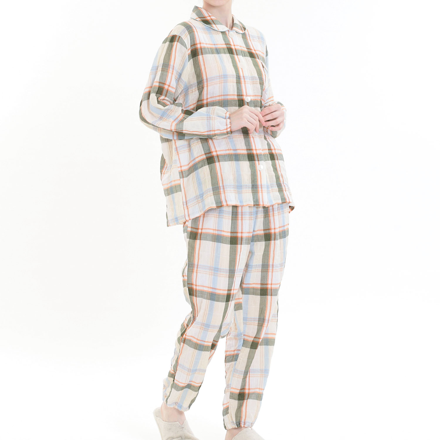 Narue シャーリングダブルガーゼチェックシャツパジャマ - 画像1