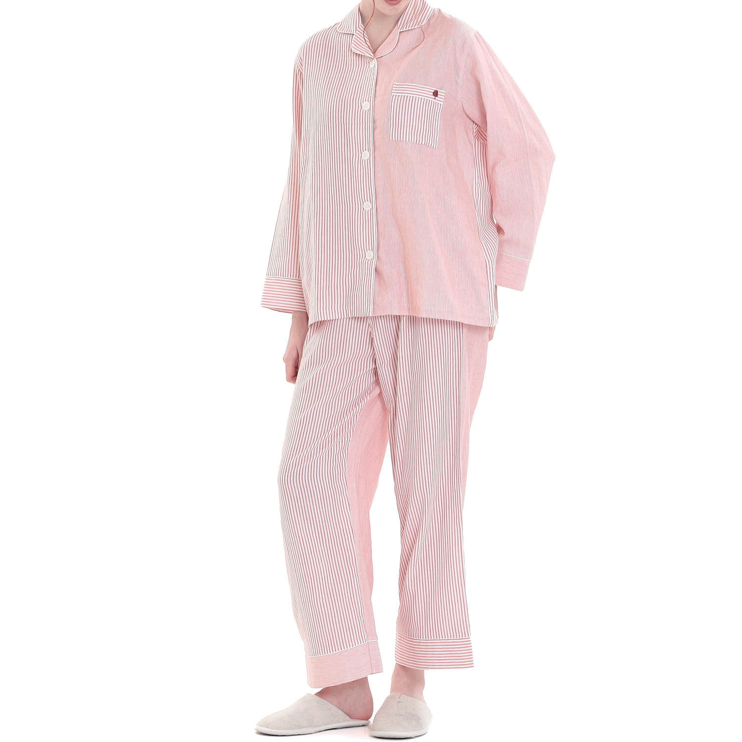 Narue コットンダブルガーゼストライプテーラードパジャマ - 画像3