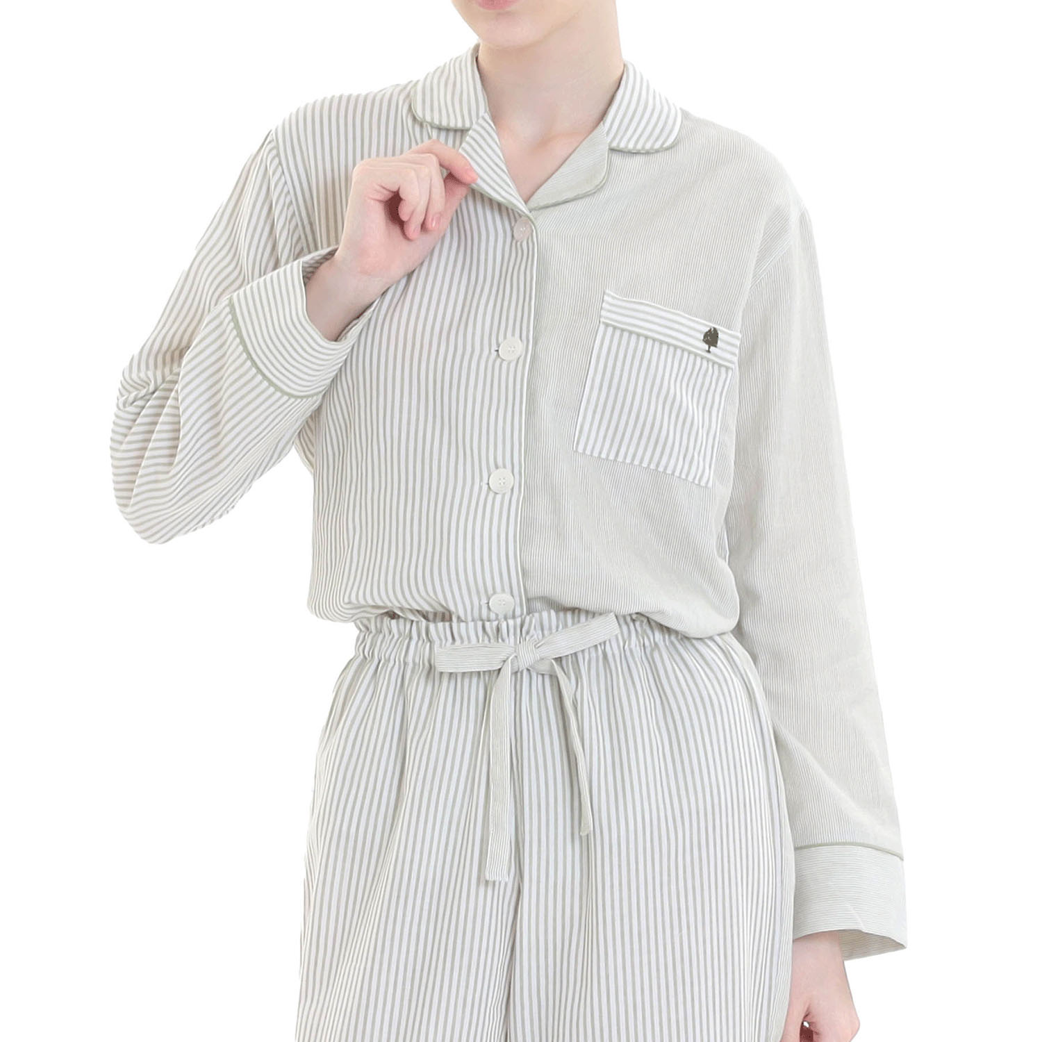 Narue コットンダブルガーゼストライプテーラードパジャマ - 画像9