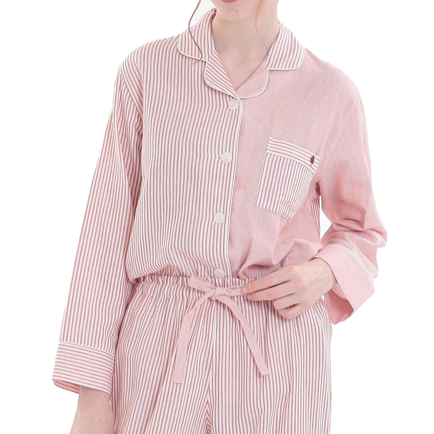 Narue コットンダブルガーゼストライプテーラードパジャマ - 画像1