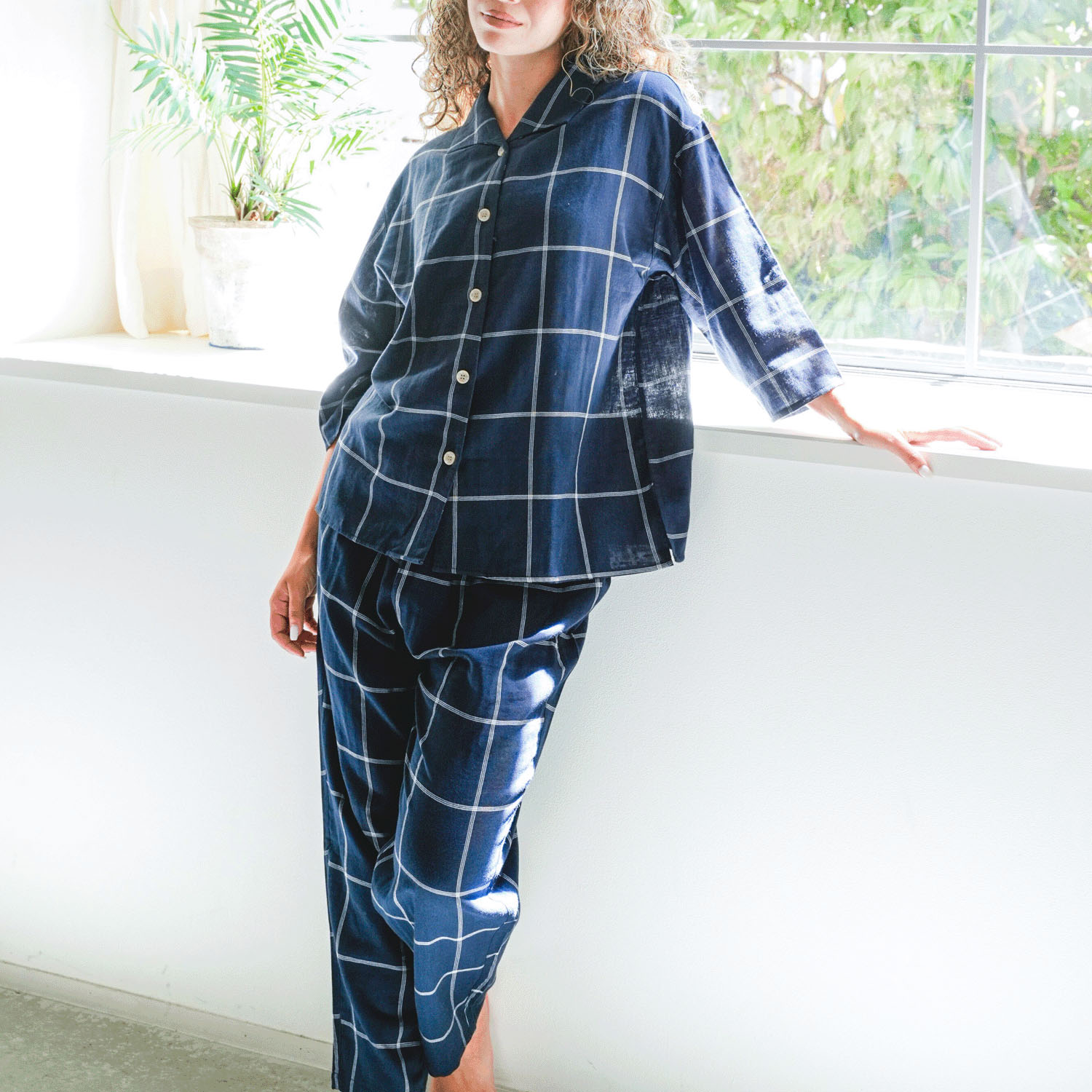 着る保湿クリーム スクエア開襟7分袖パジャマ