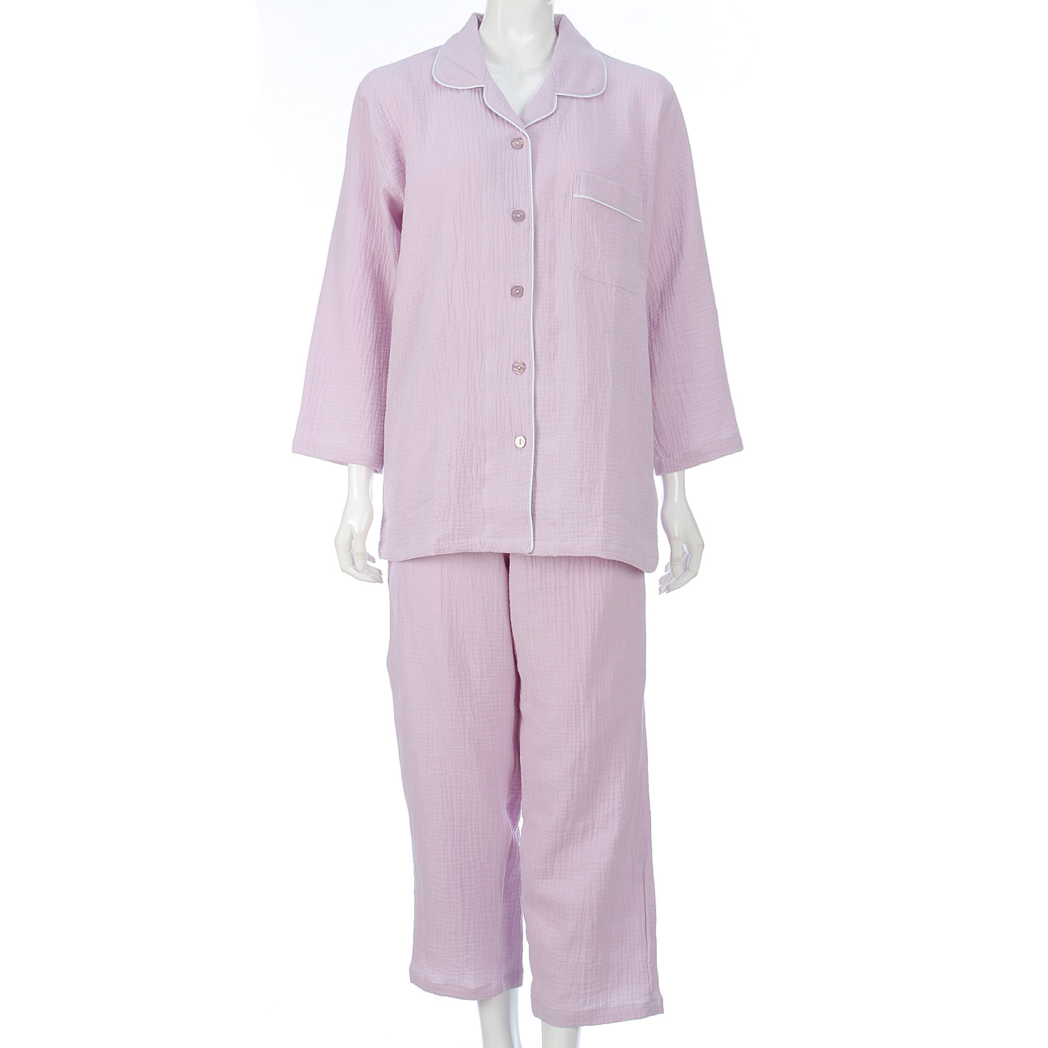 婦人 綿100％楊柳ダブルガーゼシャツパジャマ - 画像2