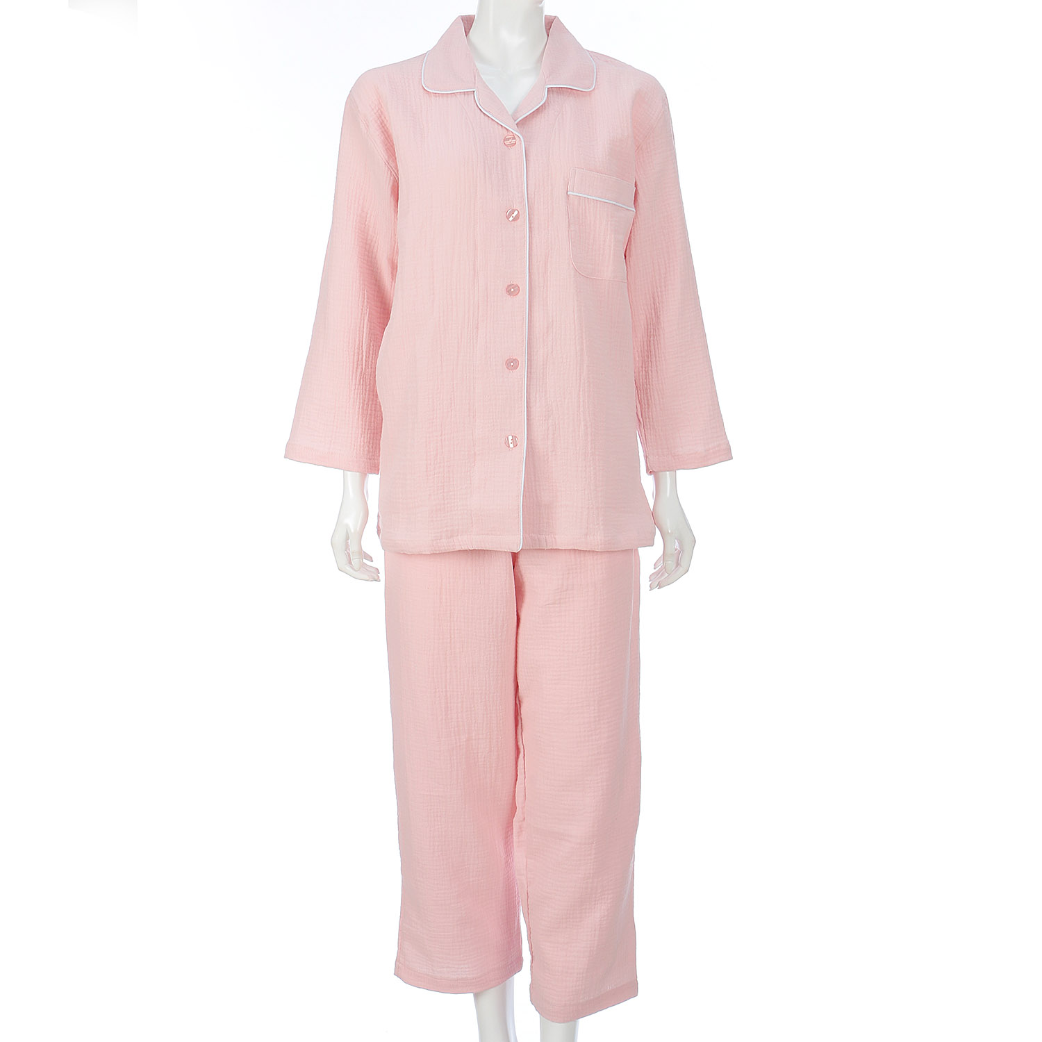 婦人 綿100％楊柳ダブルガーゼシャツパジャマ - 画像1