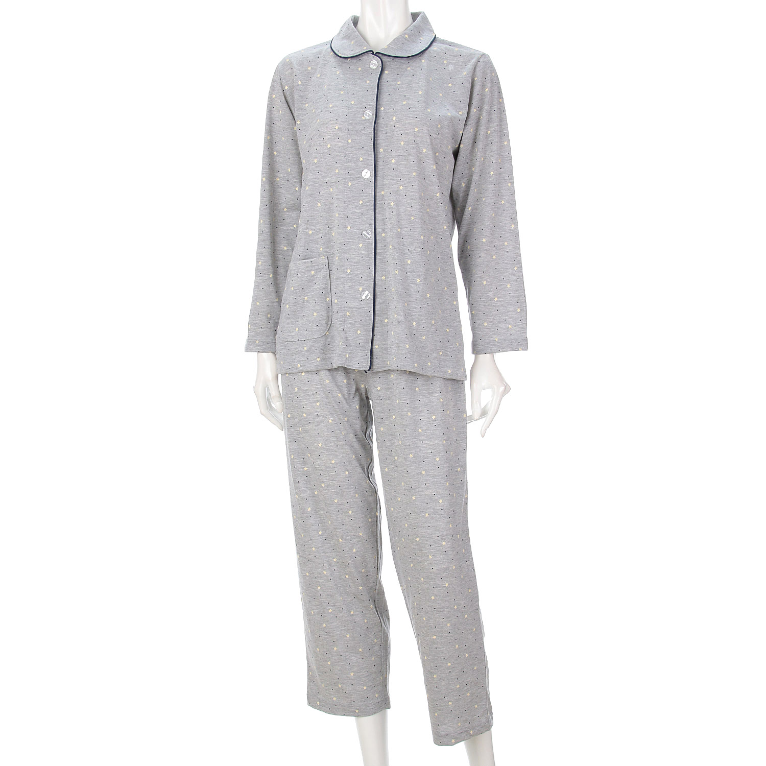 婦人 天竺花ドット柄 シャツパジャマ プチサイズ - 画像1