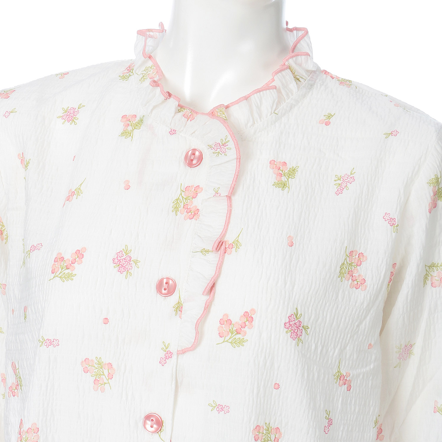 マジョリカ ミモザ柄衿フリル 7分袖7分丈パンツパジャマ - 画像3