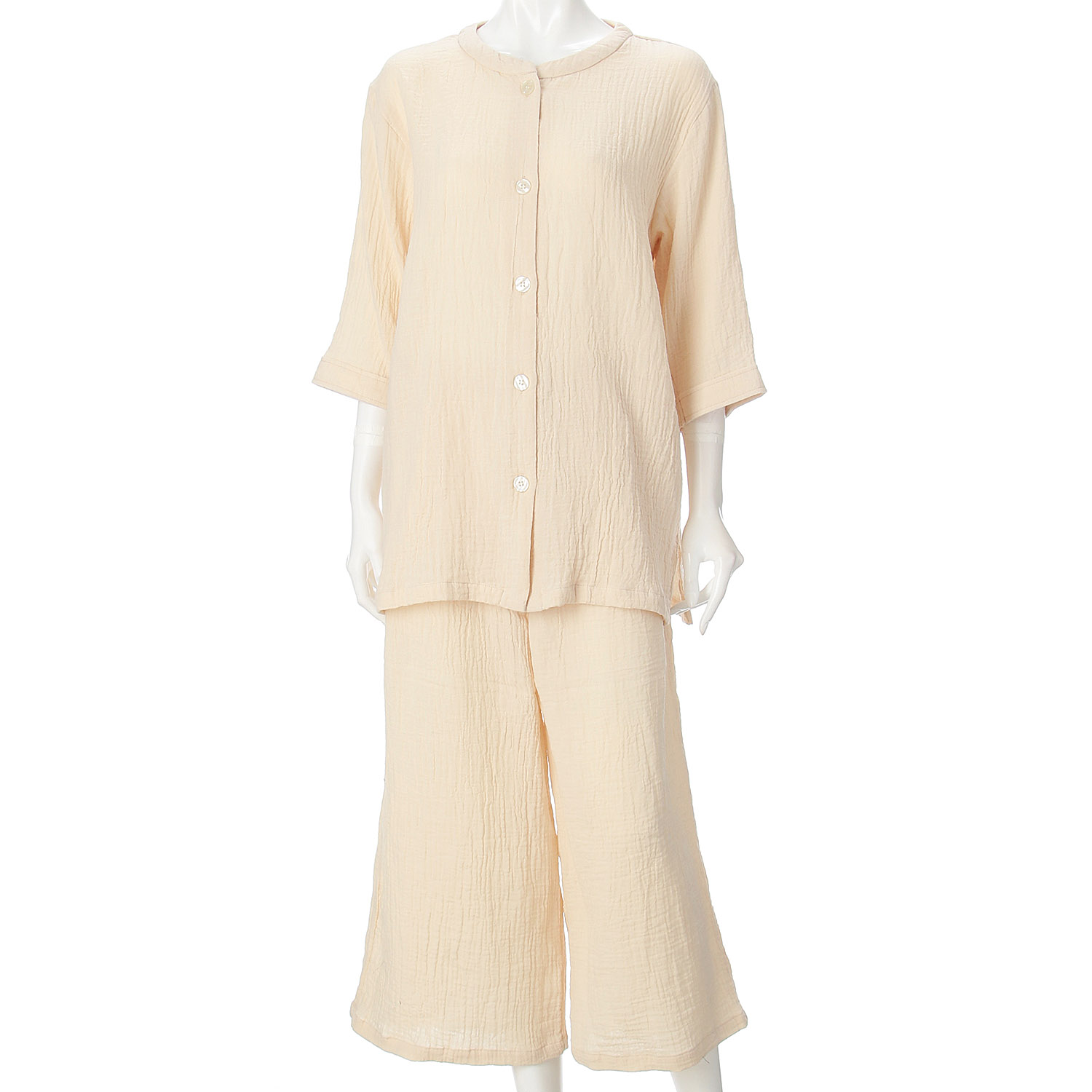 men de neru Wガーゼ楊柳 無地前開パジャマ - 画像2