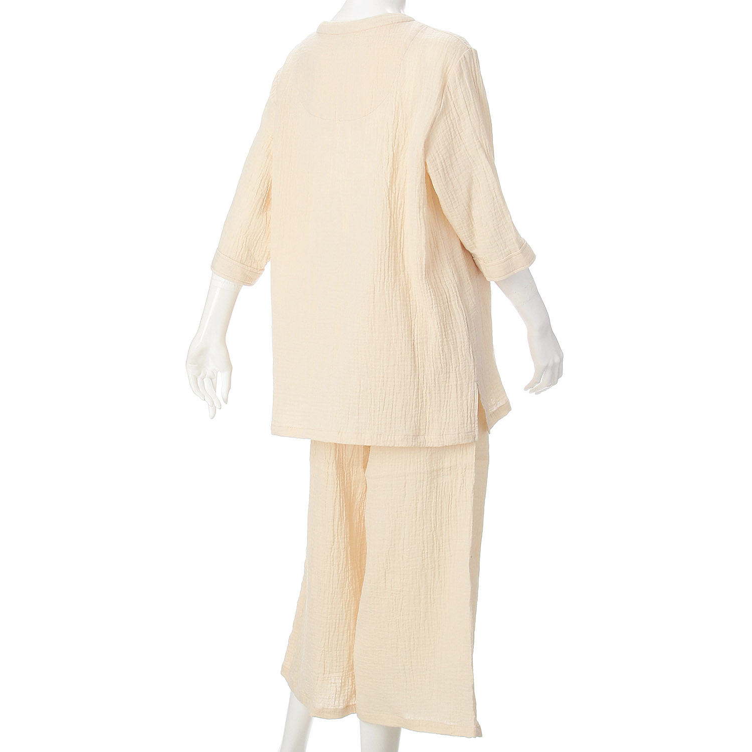 men de neru Wガーゼ楊柳 無地前開パジャマ - 画像4