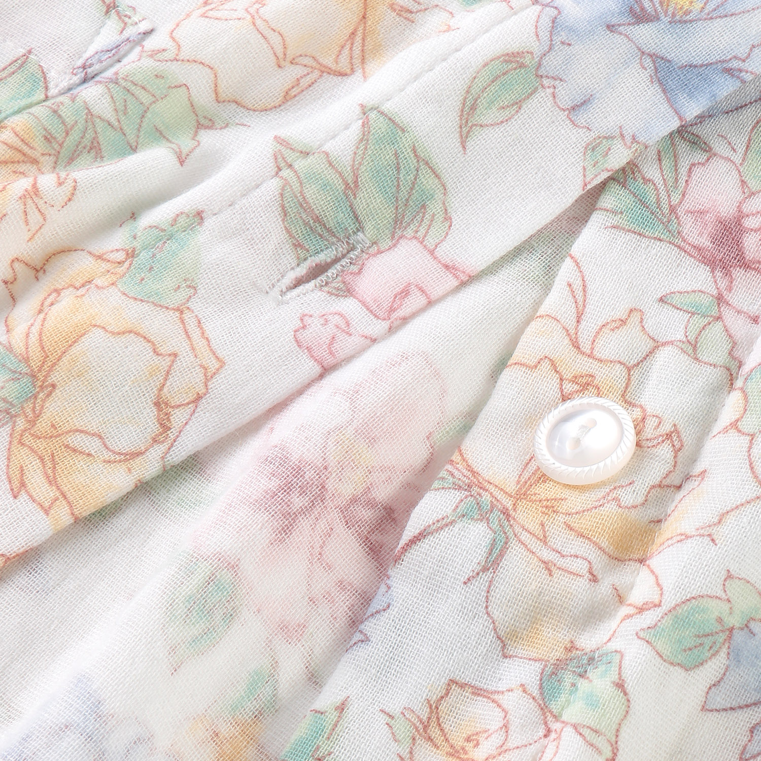 婦人 綿100％ ダブルガーゼ 薔薇柄パジャマ（長袖＋長パンツ） - 画像4