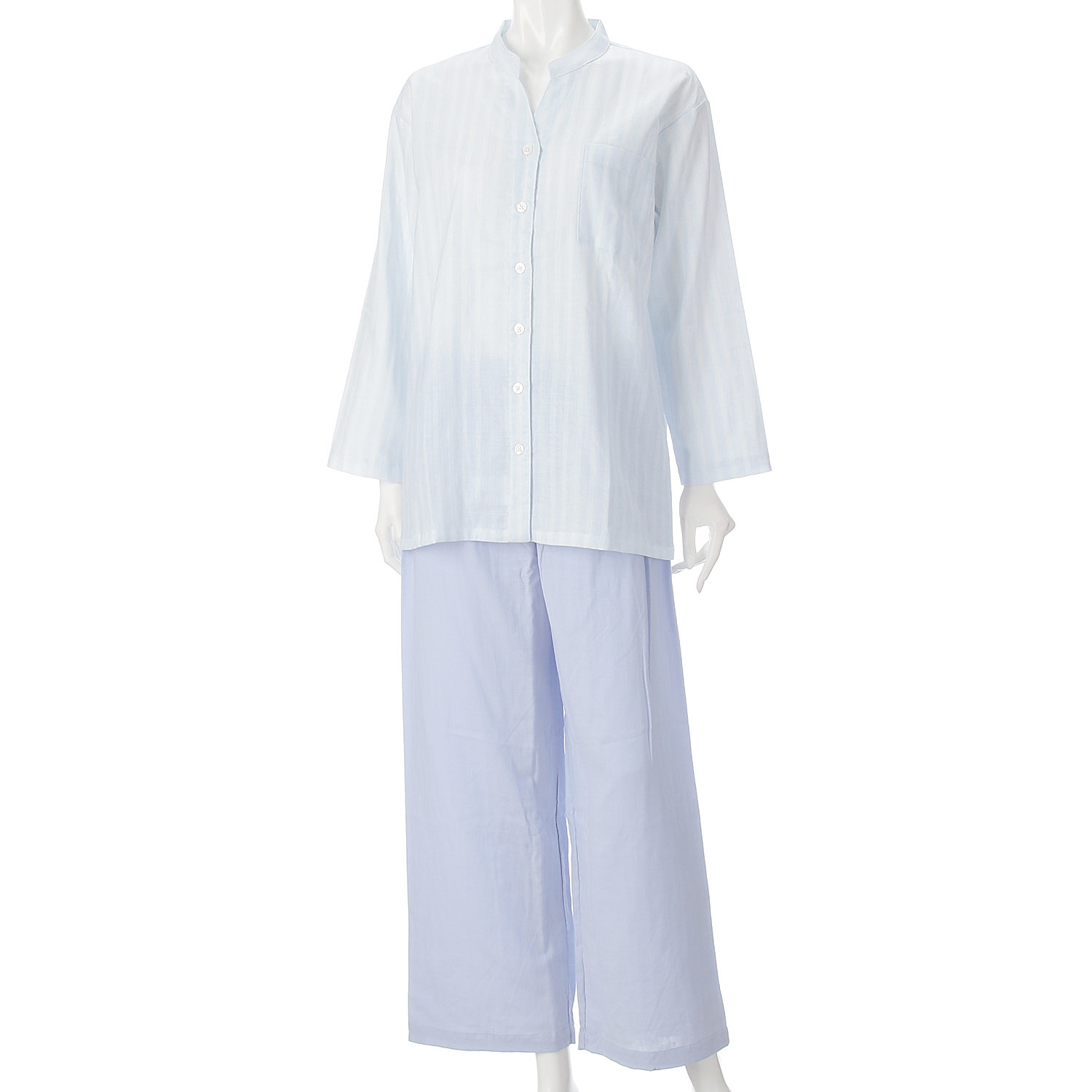 GUNZE キレイラボ Fitte（綿100％） ダブルガーゼ 長袖長パンツ ノーカラーパジャマ - 画像6