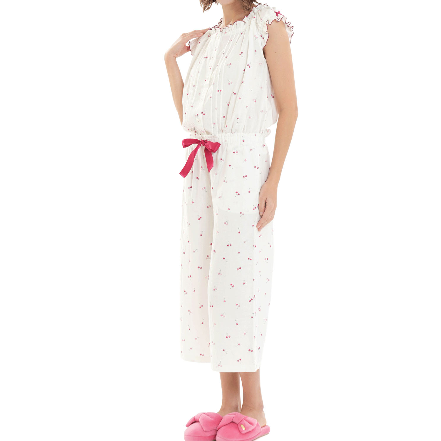 Narue コットンダブルガーゼプティチェリーギャザーパジャマ - 画像2