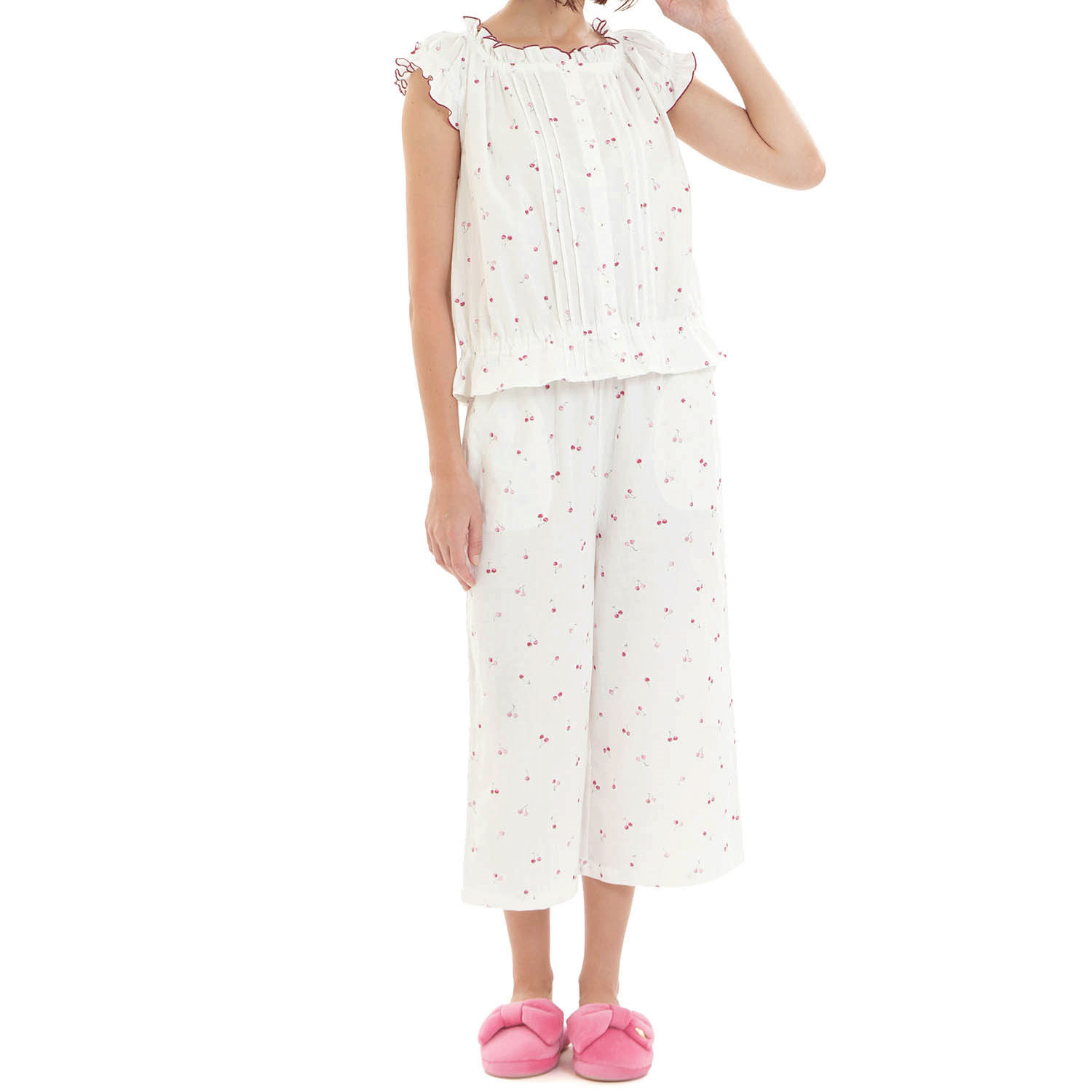 Narue コットンダブルガーゼプティチェリーギャザーパジャマ - 画像3