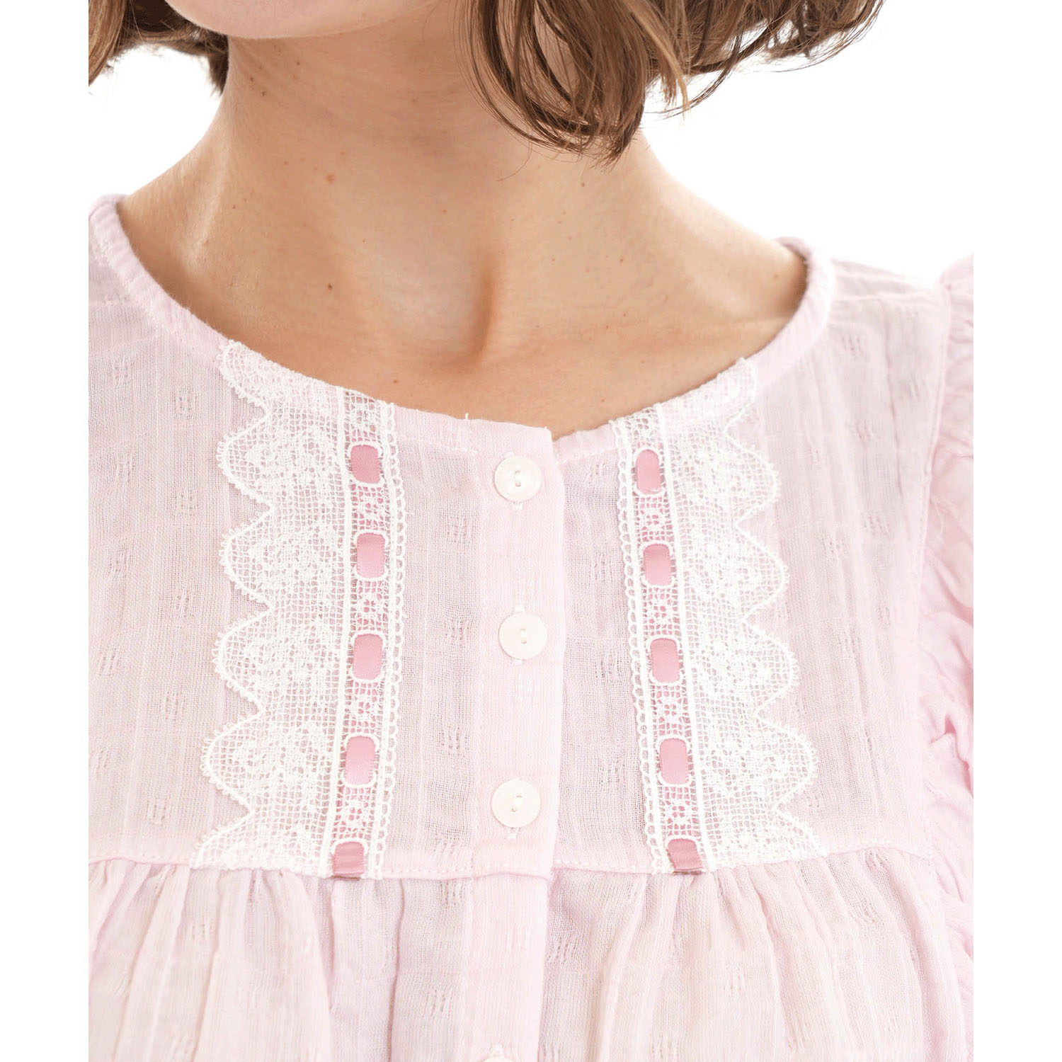 Narue シャーリング表ジャガードストライプ＆シャンブレーフリルパジャマ - 画像13