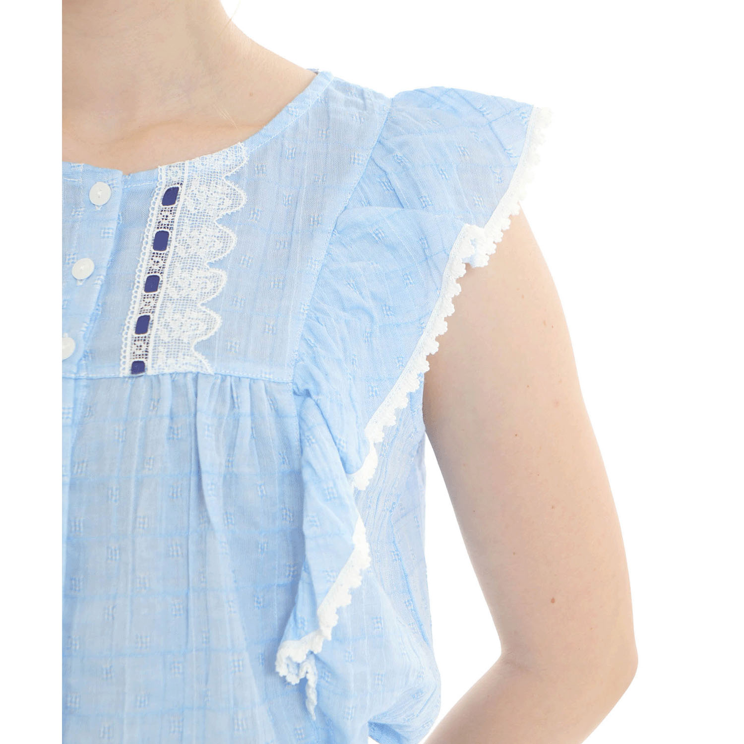 Narue シャーリング表ジャガードストライプ＆シャンブレーフリルパジャマ - 画像22