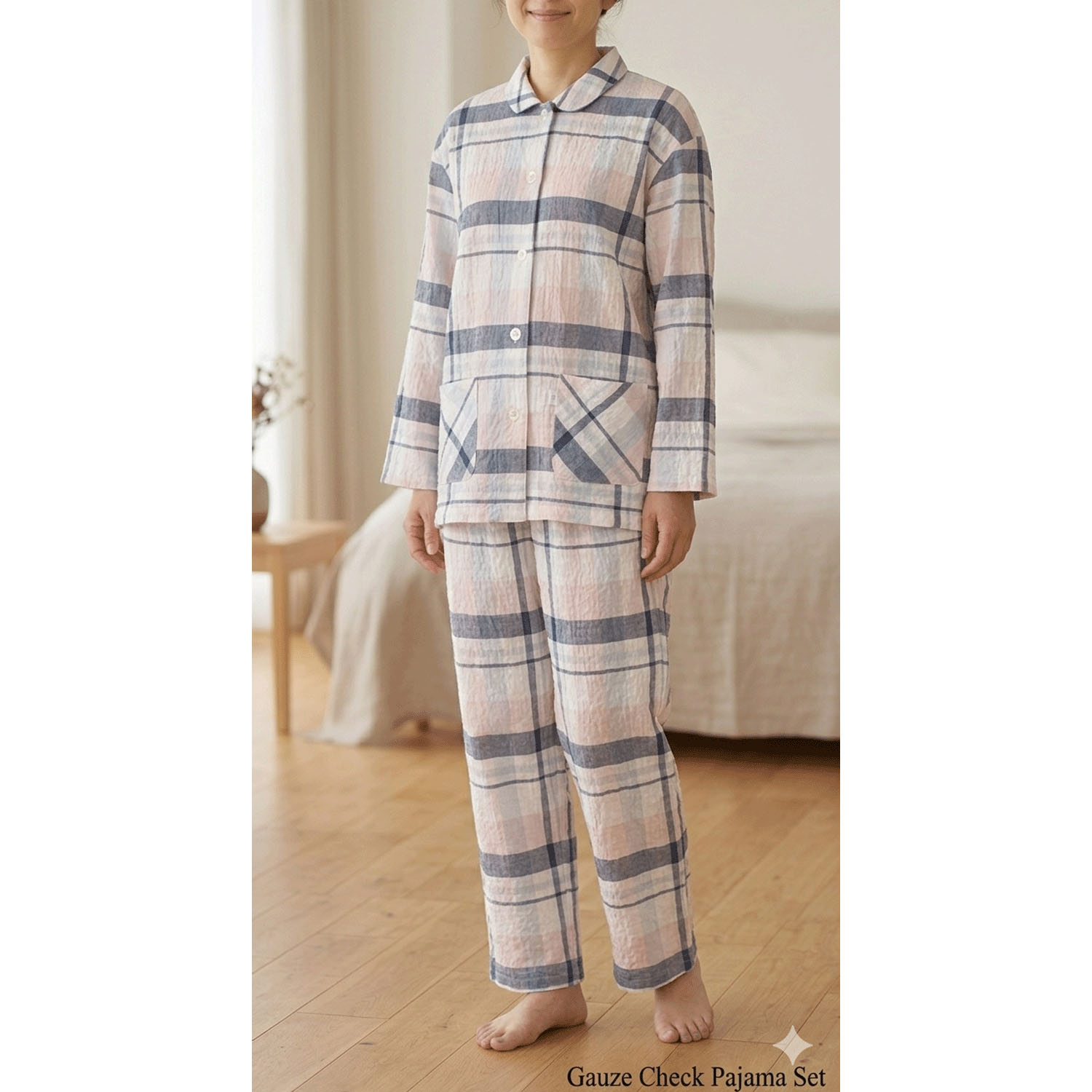ナクリュール  楽眠 先染ローンシャーリング チェック 婦人シャツパジャマ