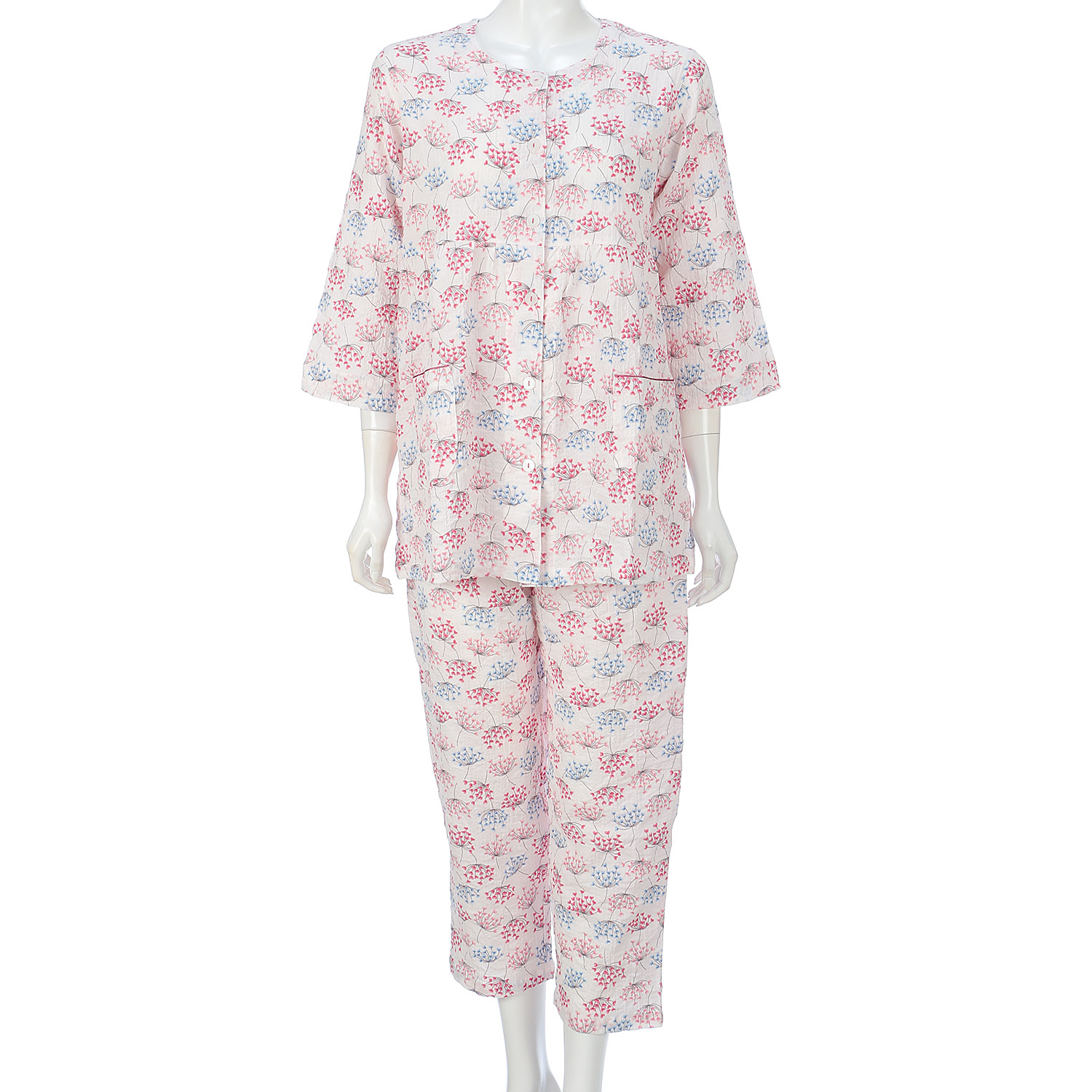 ナクリュール 眠活ラボ ローンシャーリングハートフラワー 婦人7分袖9分丈パンツパジャマ - 画像1