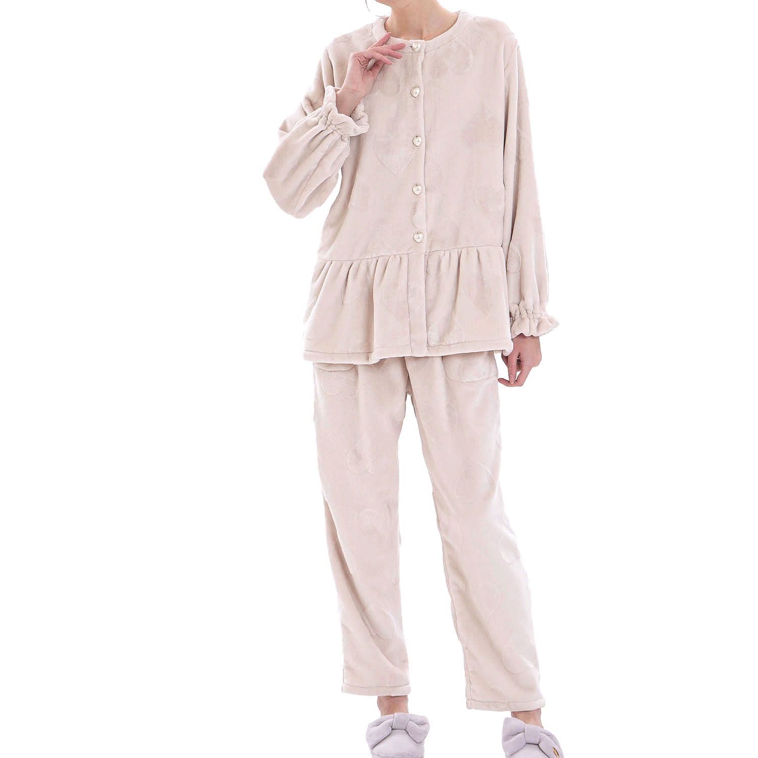 Narue シャイニースノーエンボスハートペプラムパジャマ - 画像12