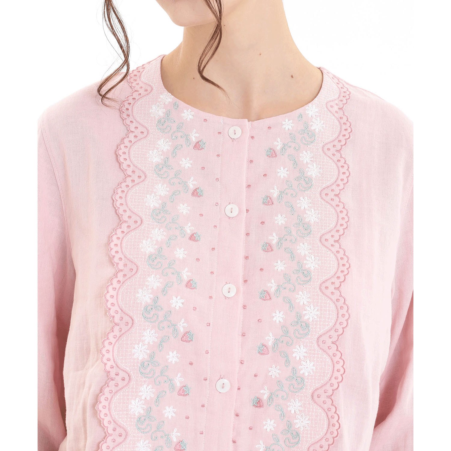 Narue コットンダブルガーゼレーシーフリルペプラムパジャマ - 画像17