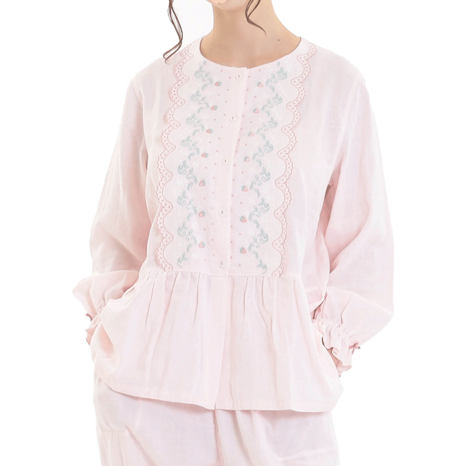 Narue コットンダブルガーゼレーシーフリルペプラムパジャマ - 画像8