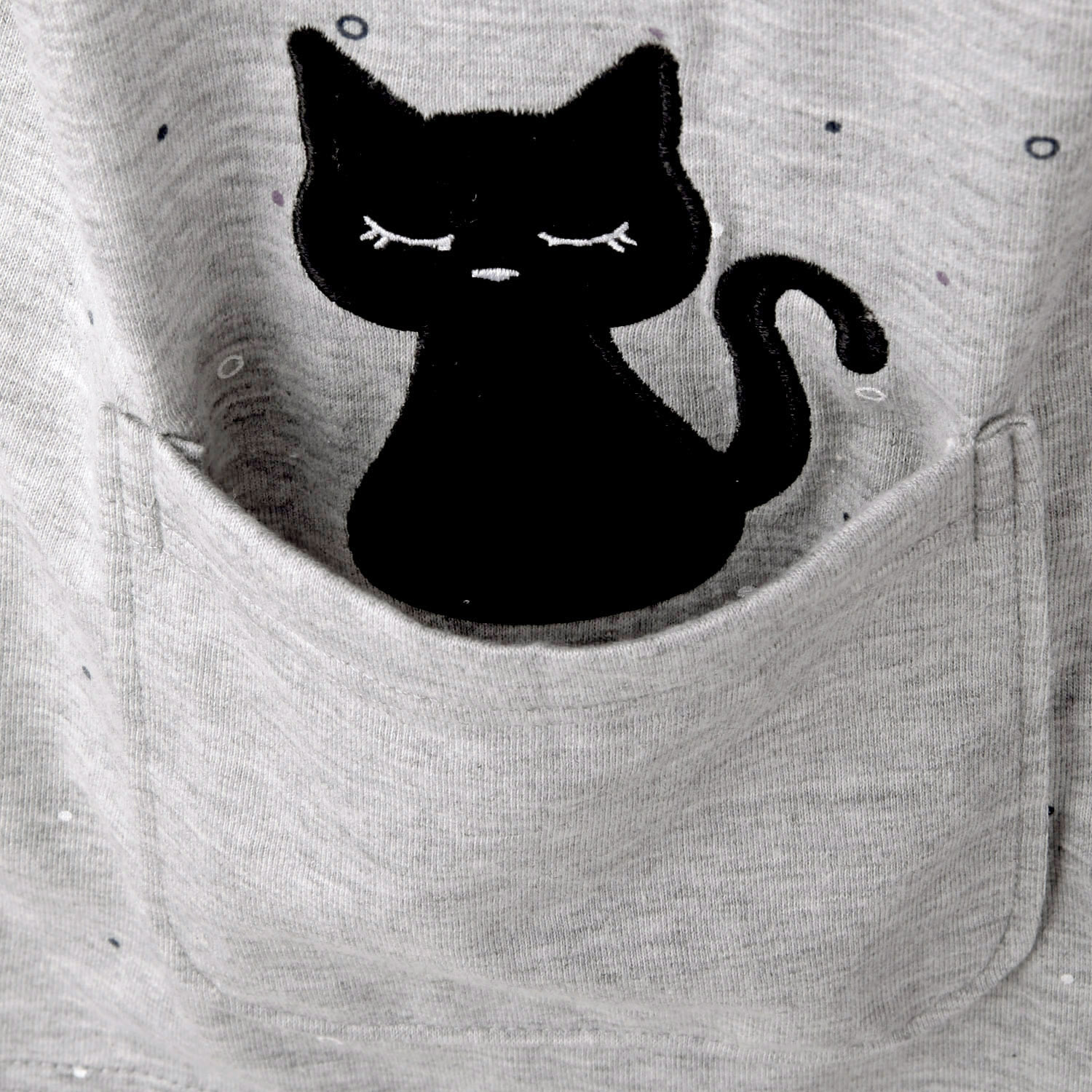 婦人 天竺ドット柄 猫刺繍 前開きパジャマ - 画像3