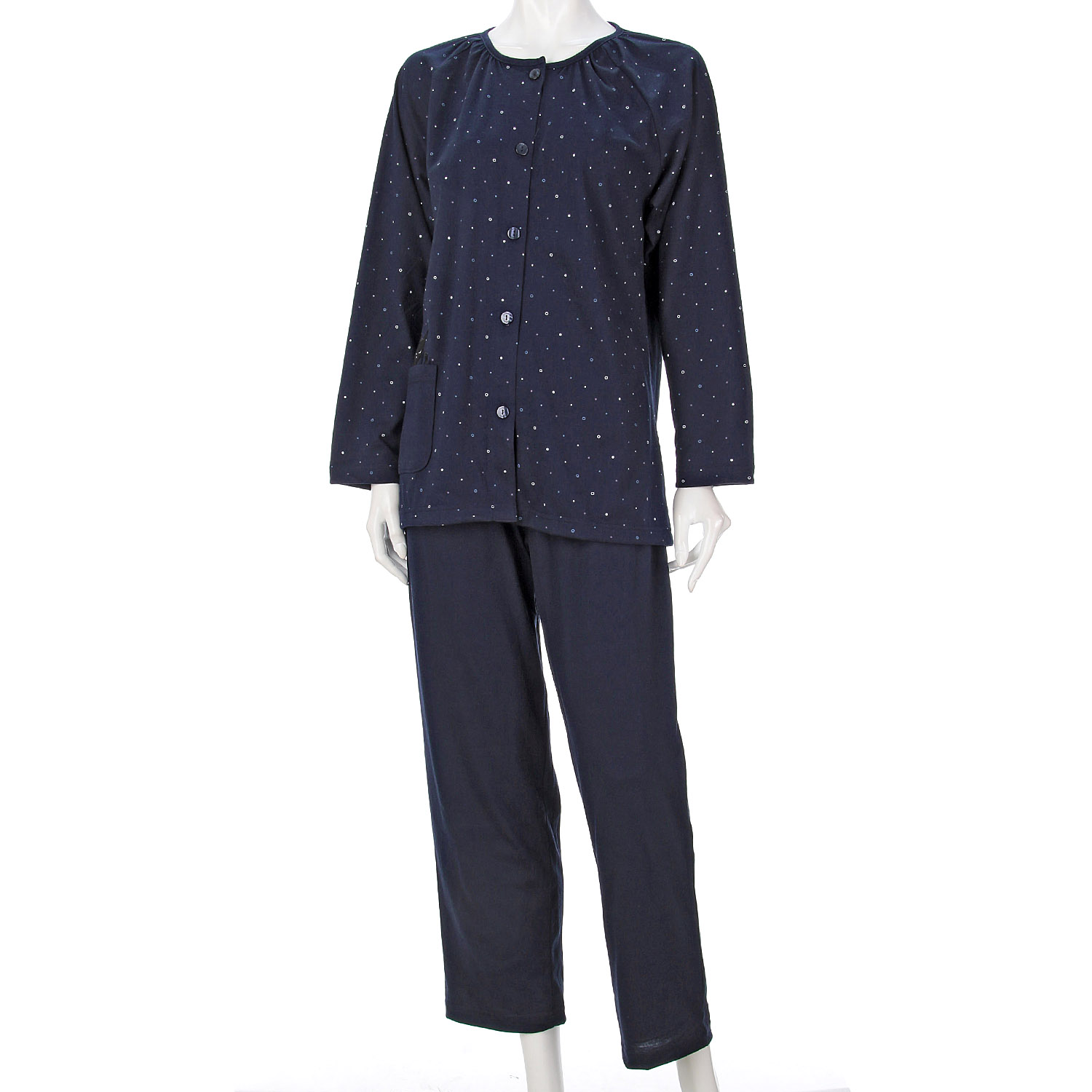 婦人 天竺ドット柄 猫刺繍 前開きパジャマ - 画像4